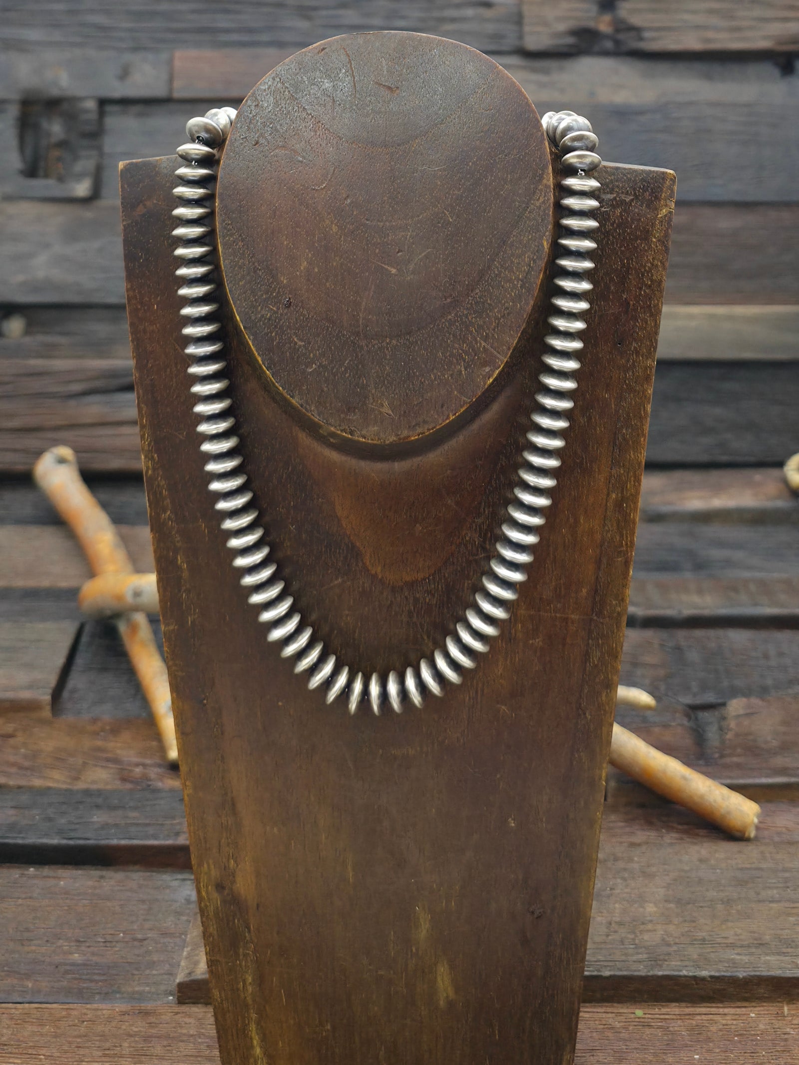 Sterling Silver Navajo Pearl Rondelle Necklace by Bryannen Halwood - 16 in. 10 mm