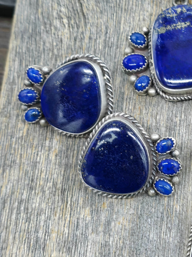 Sterling Silver Lapis Lariat Necklace and Earring Set by LaRose Ganadanegro - 22 in.