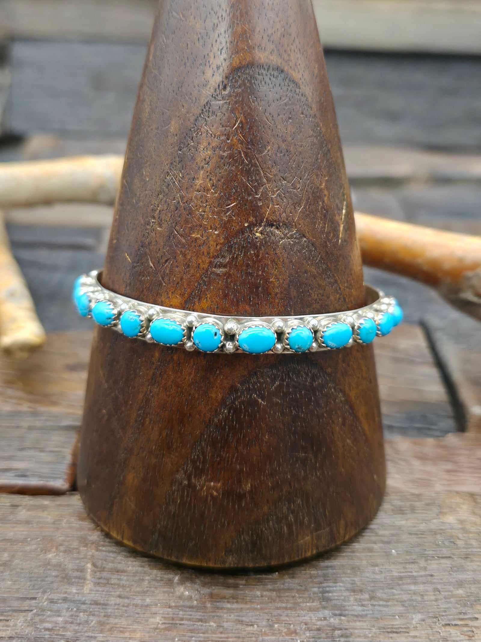 Turquoise and Sterling Silver Bangle by Spencer - 7 3/4 in.