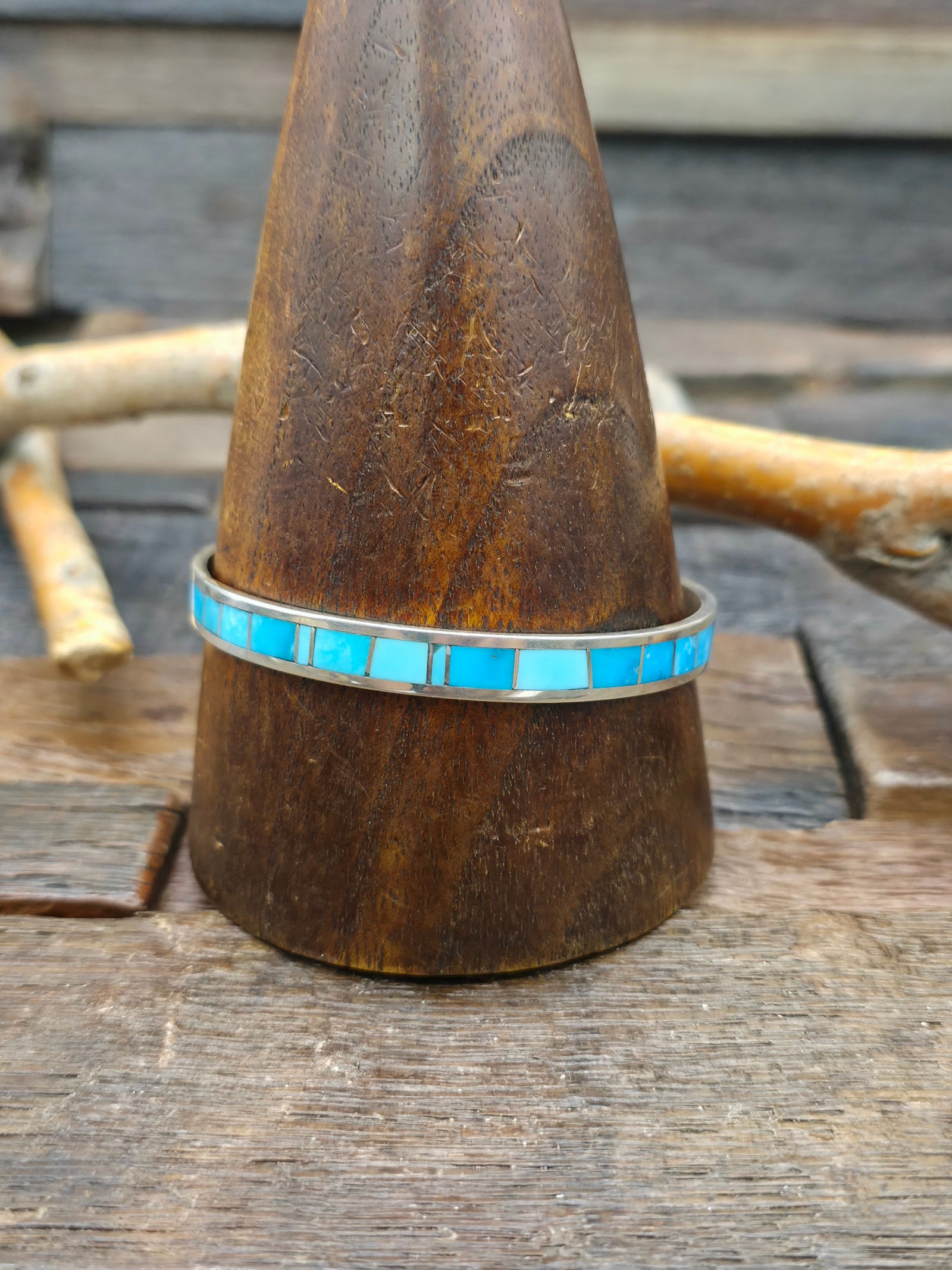 Sterling Silver Turquoise Inlay Bangle - 8 in.