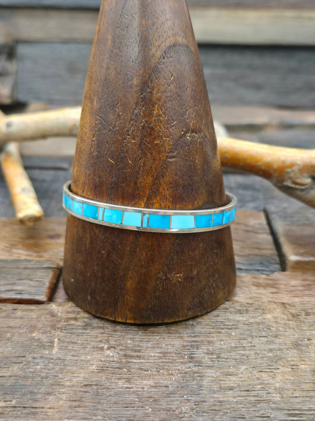 Sterling Silver Turquoise Inlay Bangle - 8 in.