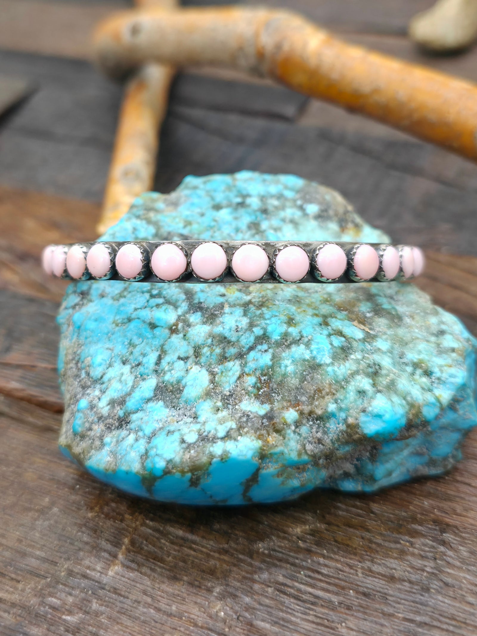 Sterling Silver Pink Conch Bangle by Leroy James - 8 in.