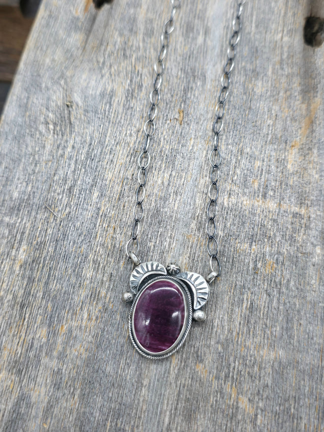 Stamped Sterling Silver Purple Spiny Oval Pendant Necklace by Danny Henio - 18 in.