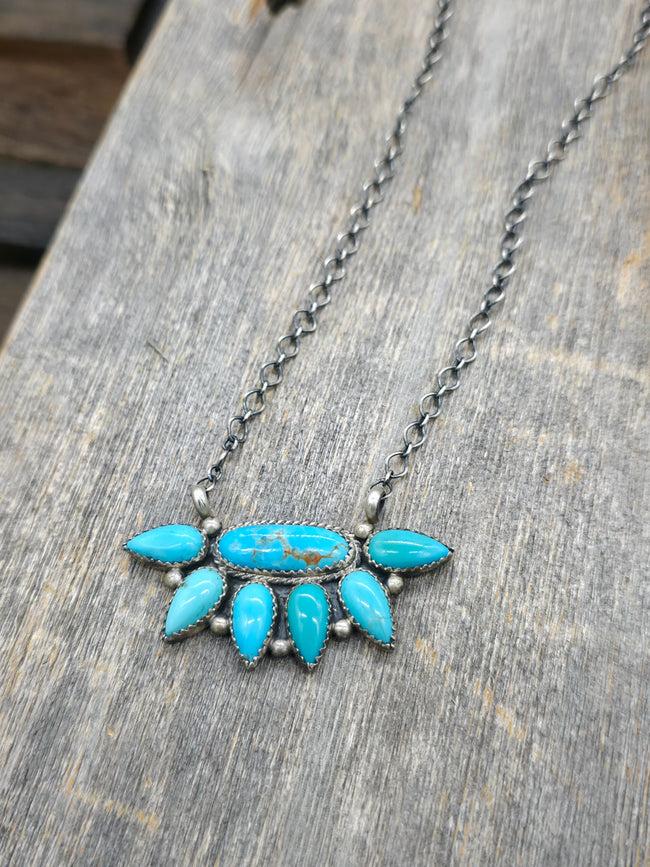 Sterling Silver Turquoise Half Cluster Necklace by Debra Smith - 20 in.