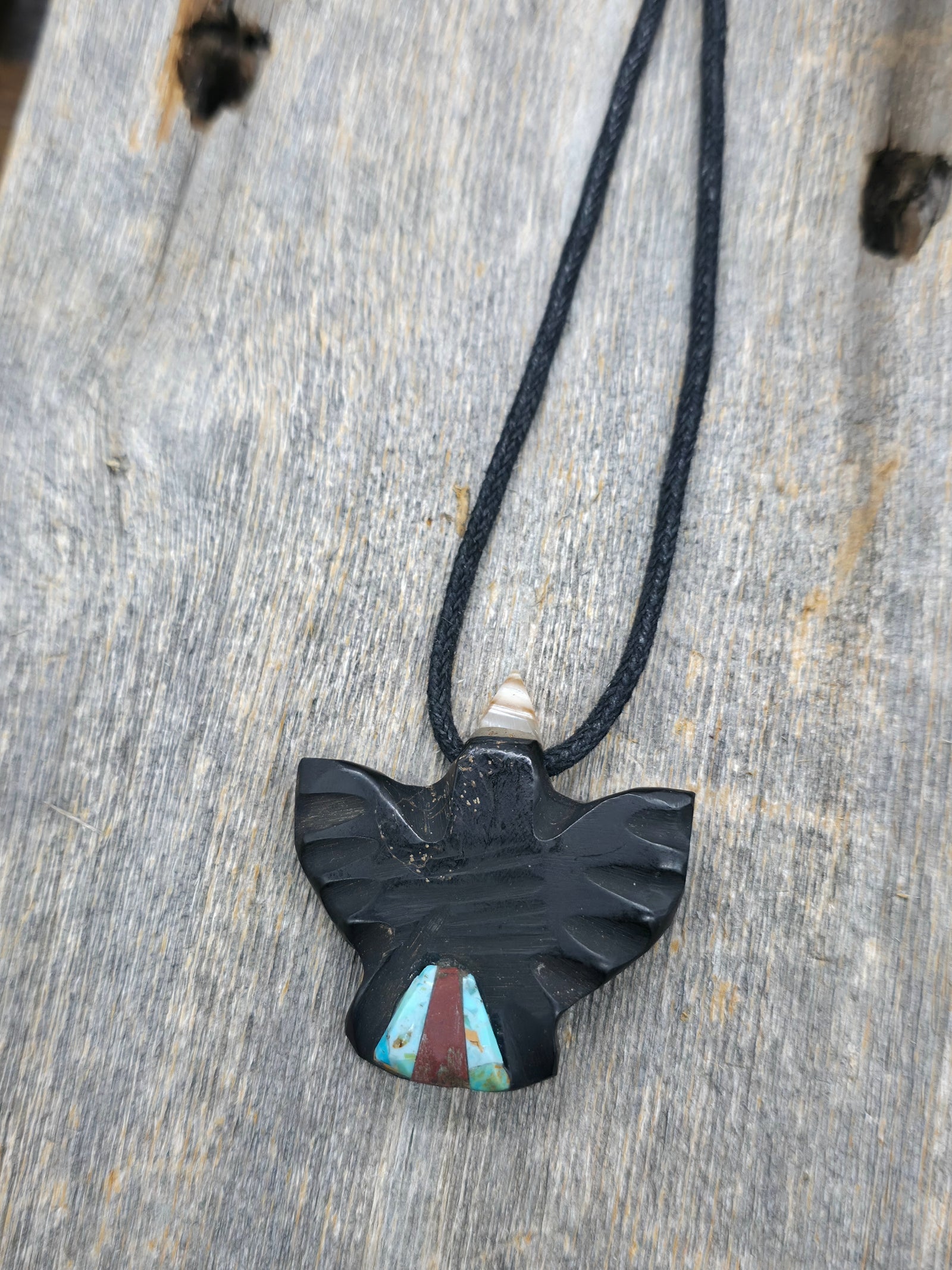 Jet Crow Necklace on Adjustable Cord by Matt Mitchell - 24 in.