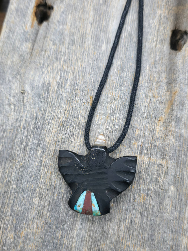 Jet Crow Necklace on Adjustable Cord by Matt Mitchell - 24 in.