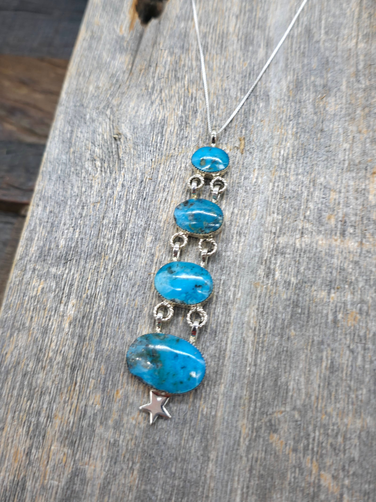 Four Stone Sterling Silver Ladder Pendant Necklace with Star on 18 in. Chain by David Lopez - 3 in. by 3/4 in.