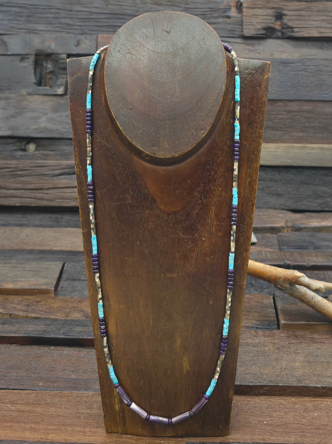 Blue And Green Turquoise, Abalone, and Composite Mojave Bead Necklace by Fred Archuleta - 24 in.