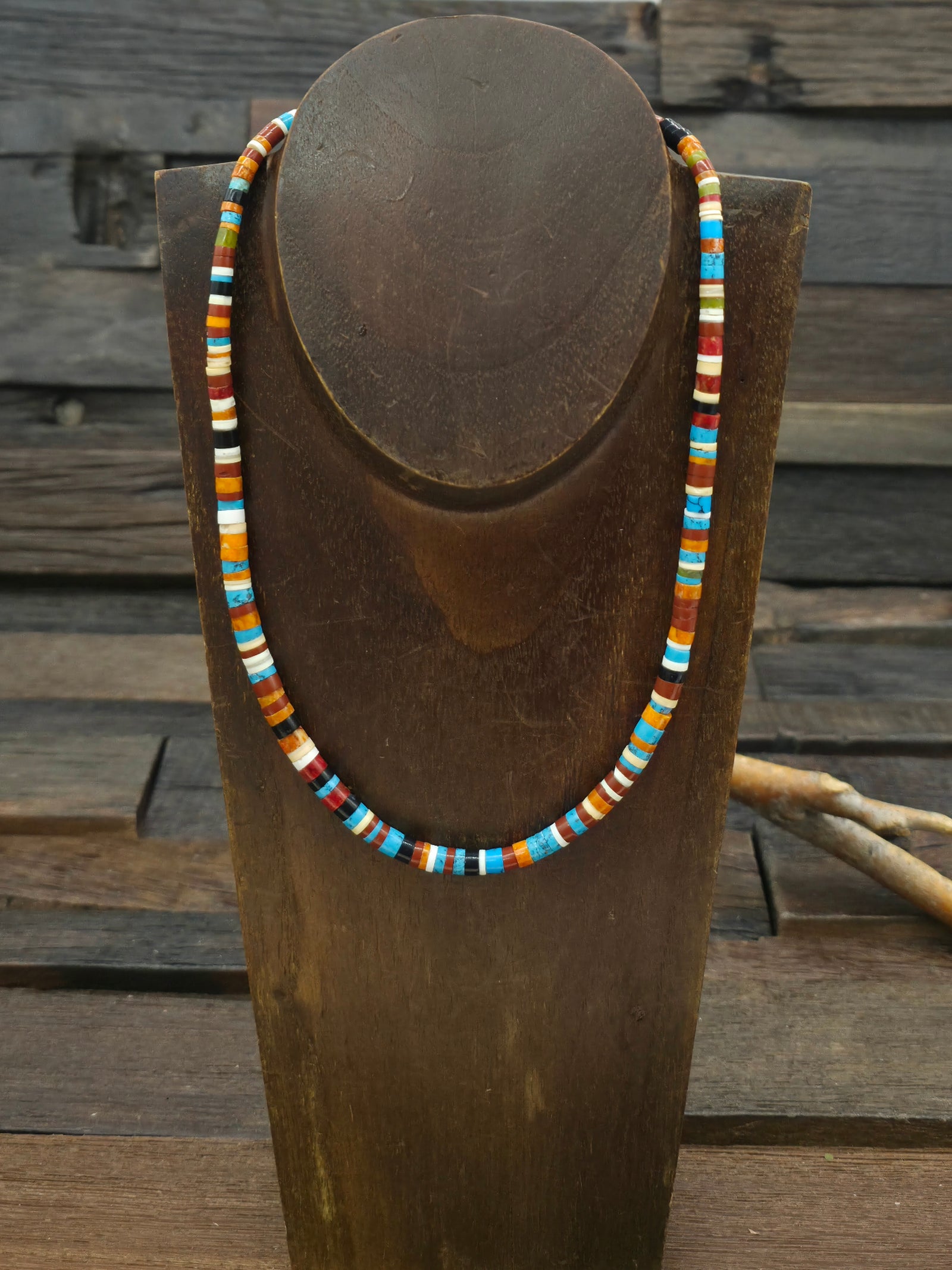 Melon Shell Heishi and Multi Stone Heishi Necklace by Pula Calabaza - 18 in.