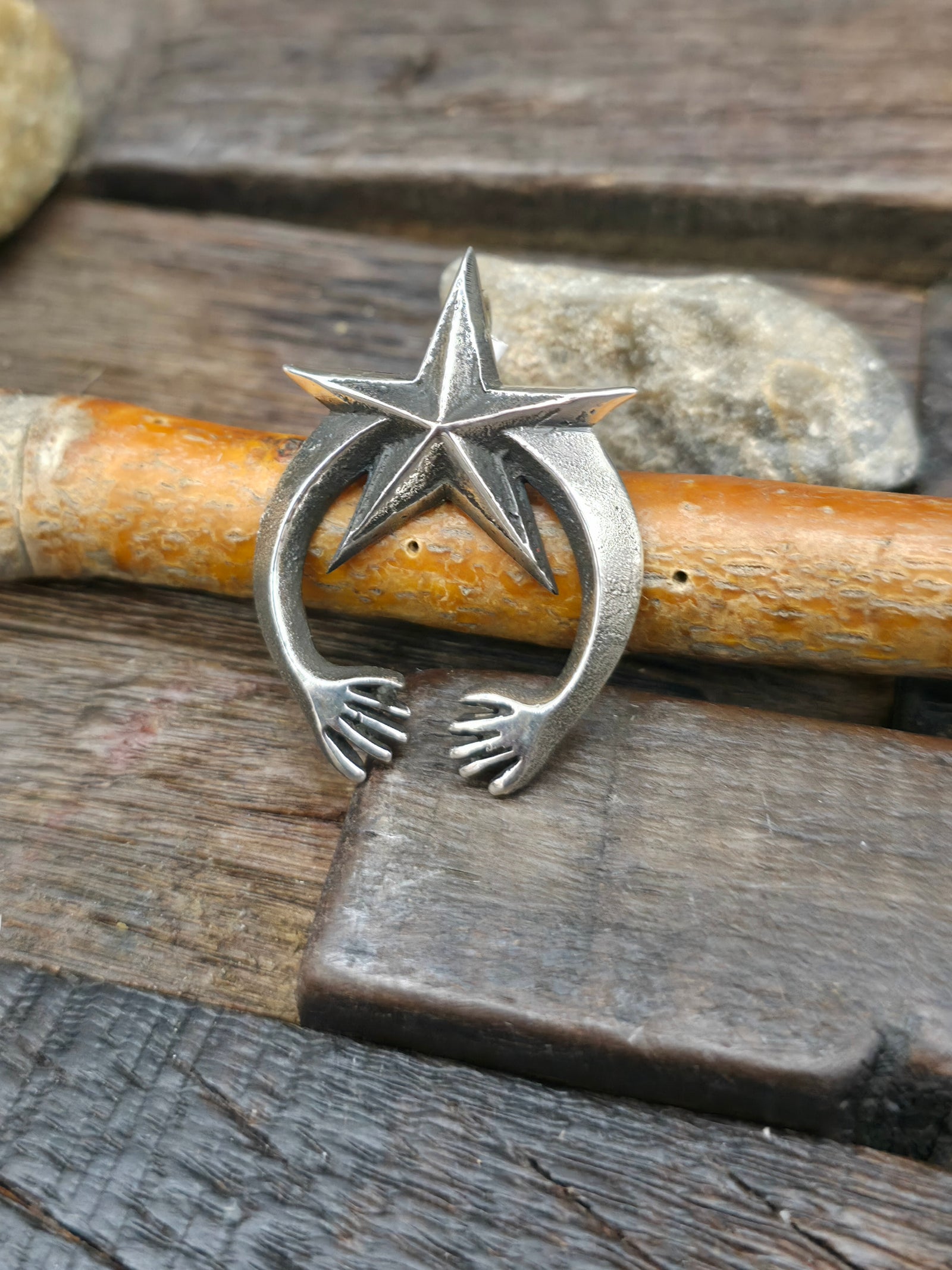 Cast Sterling Silver Star Naja Pendant by Aaron Anderson - 1 1/2 in. by 1 in.