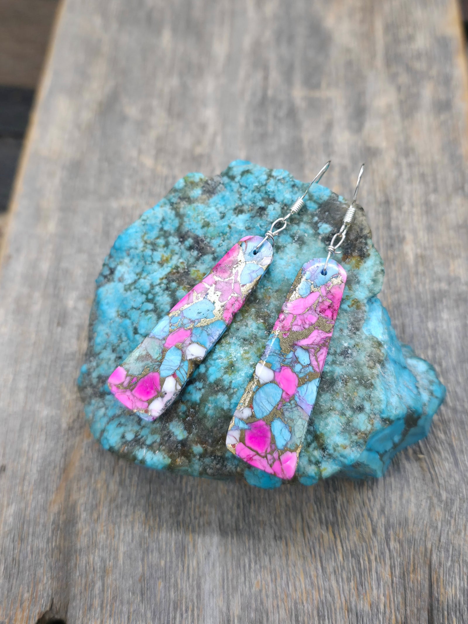 Cotton Candy Composite Slab Earrings by Veronica Tortalita - 2 3/4 in. by 5/8 in.