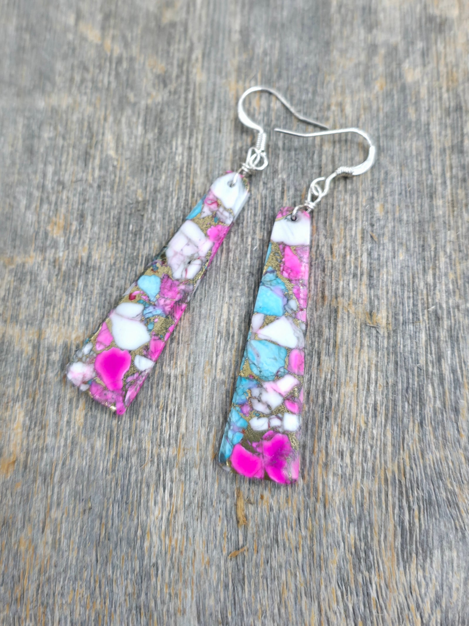 Cotton Candy Composite Slab Earrings by Veronica Tortalita - 2 in. by 1/2 in.