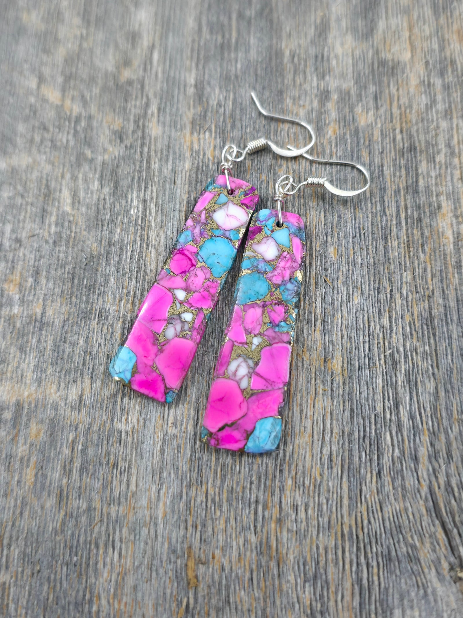 Cotton Candy Composite Slab Earrings by Veronica Tortalita - 2 1/2 in. by 1/2 in.