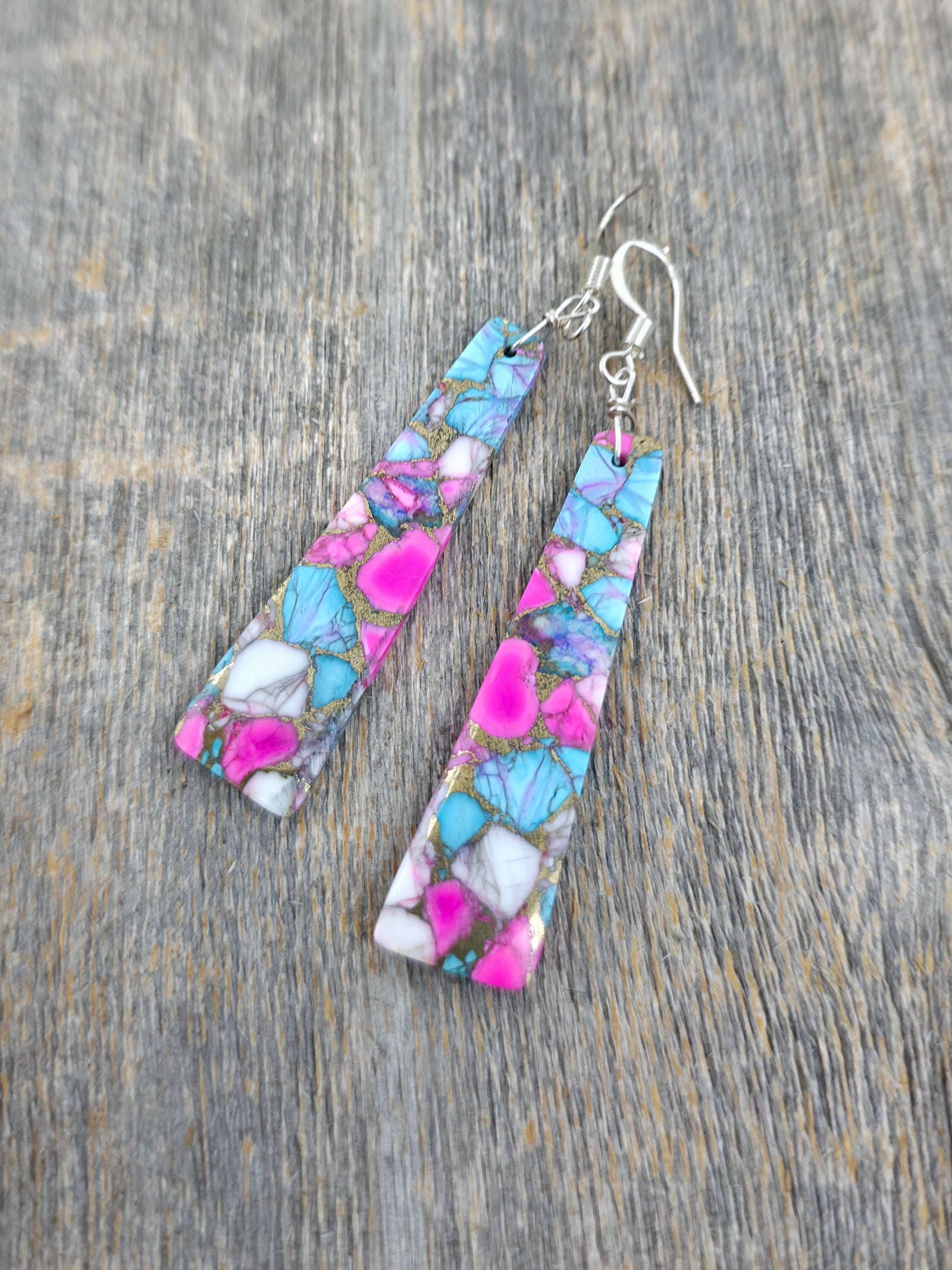 Cotton Candy Composite Slab Earrings by Veronica Tortalita - 2 in. by 1/2 in.