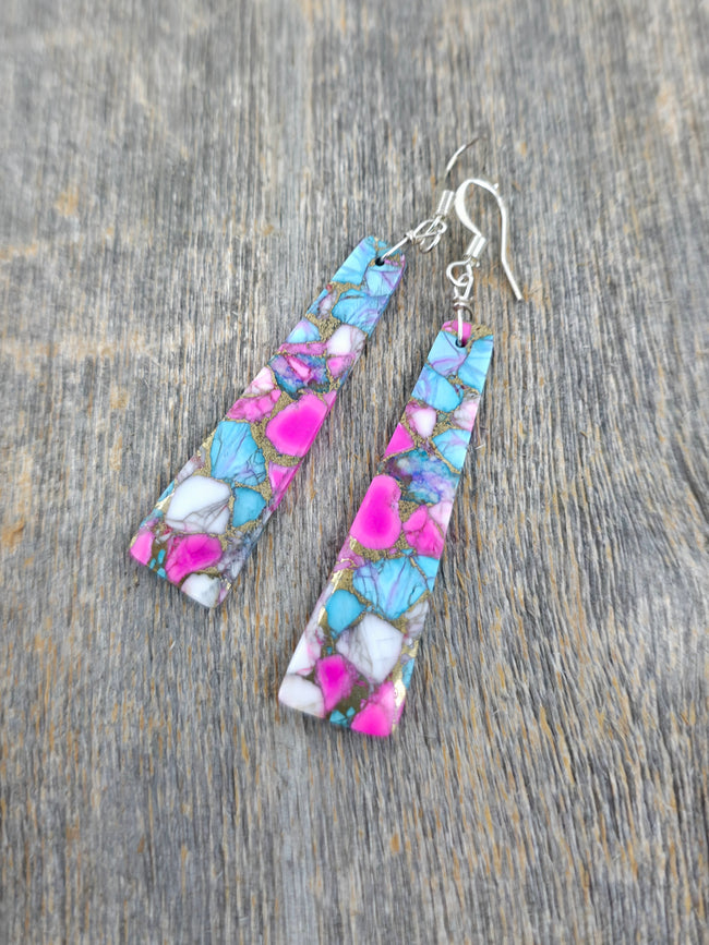 Cotton Candy Composite Slab Earrings by Veronica Tortalita - 2 in. by 1/2 in.