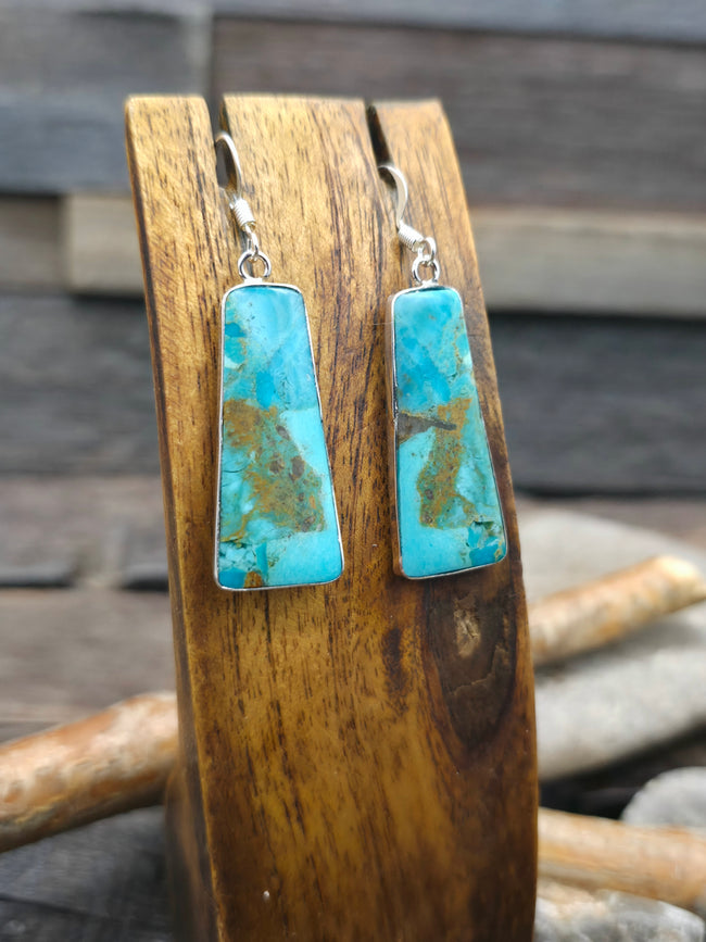 Sterling Silver Turquoise Slab Earrings by Veronica Tortalita - 2 1/8 in. by 3/8 in.