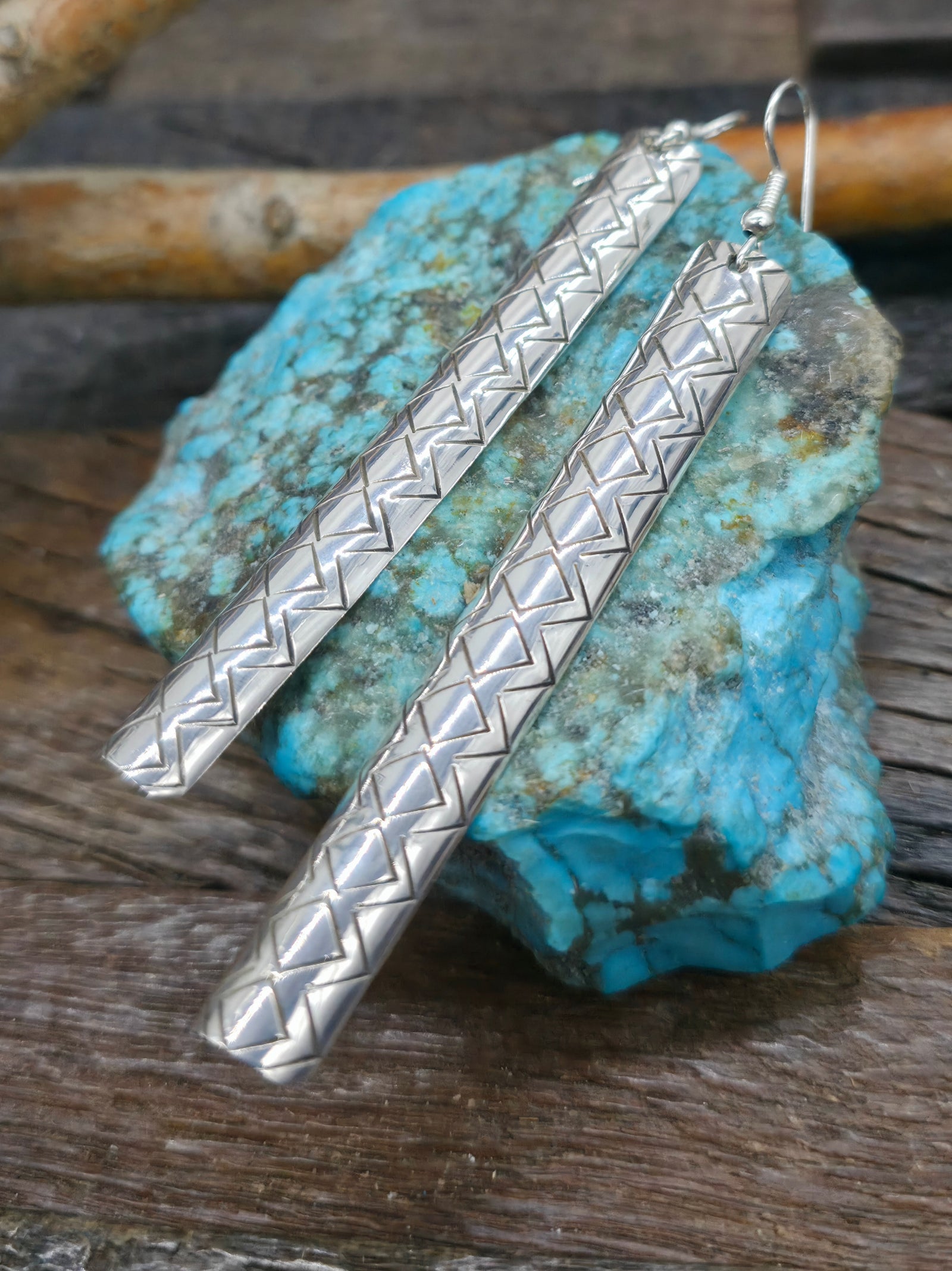 Stamped Sterling Silver Half Cylinder Hook Earrings - 3 1/2 in. by 3/8 in. - Designs Vary.