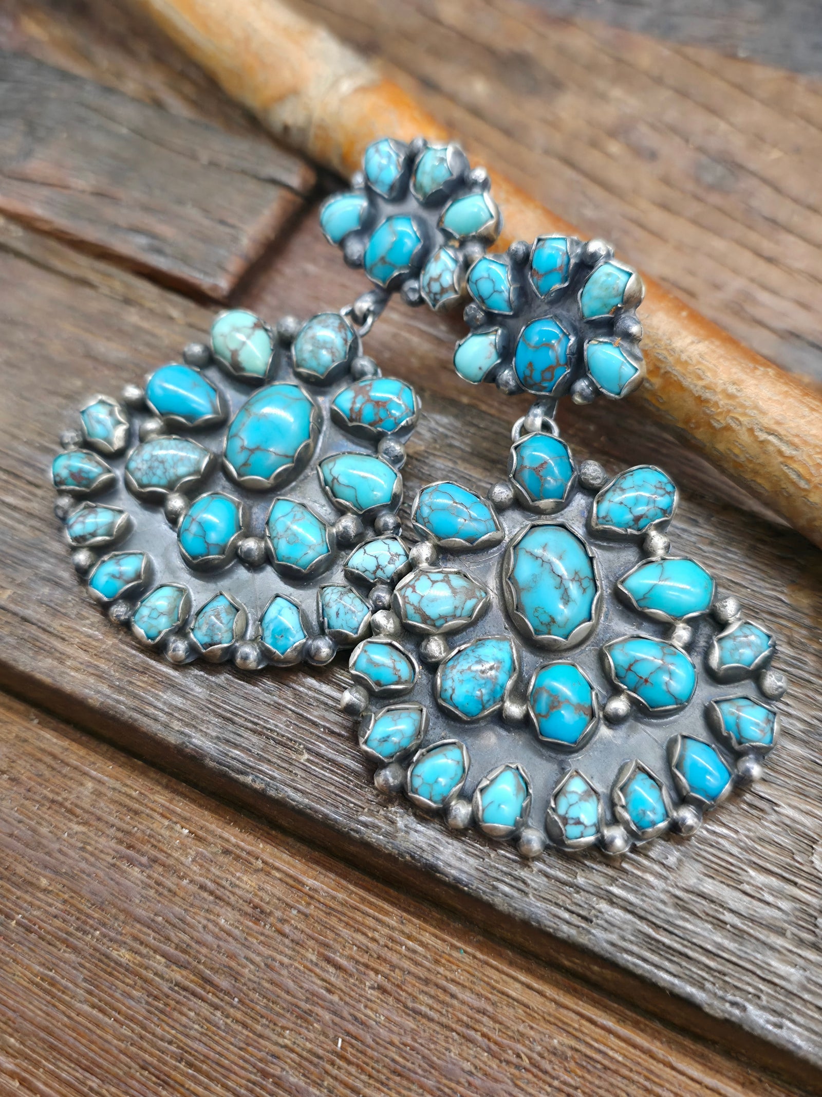 Turquoise Sterling Silver Post Chandelier Earrings - 2 3/4 in. by 2 in.