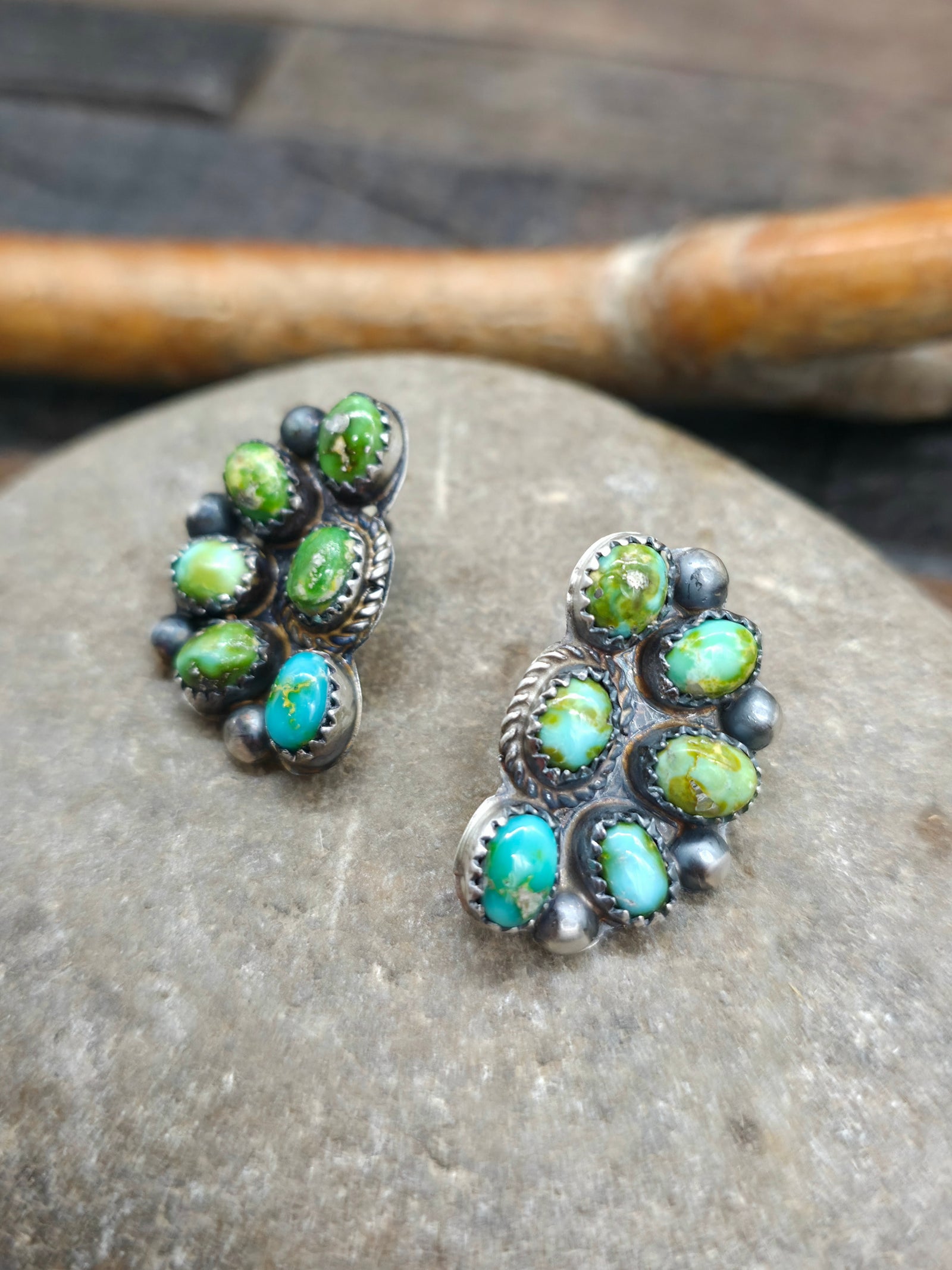 Sterling Silver Sonoran Turquoise Half Cluster Earrings by Phil Garcia - 1 in. by 3/4 in.