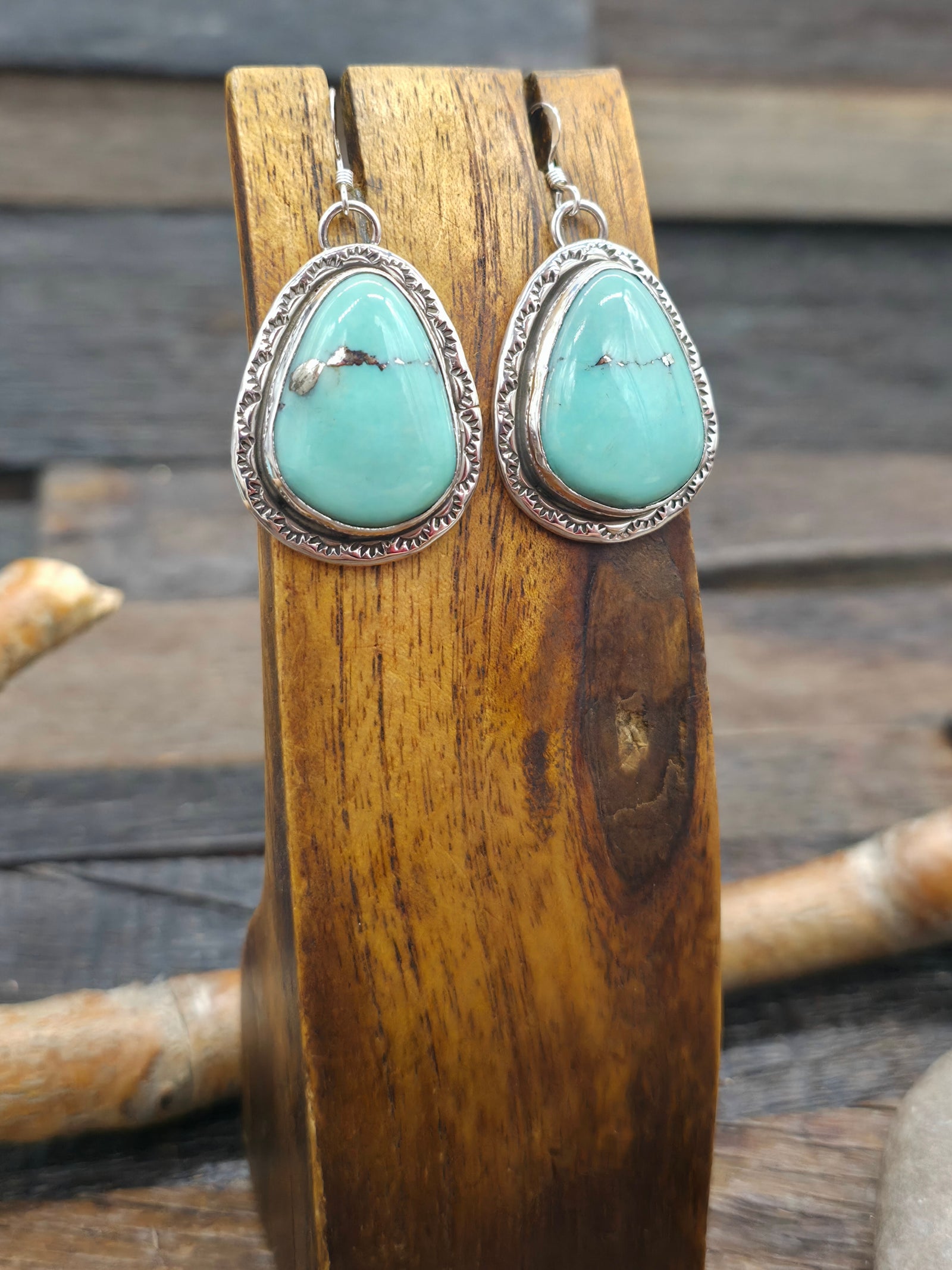Sterling Silver Turquoise Dangle Earrings by Danny Henio - 1 3/4 in. by 1 in.