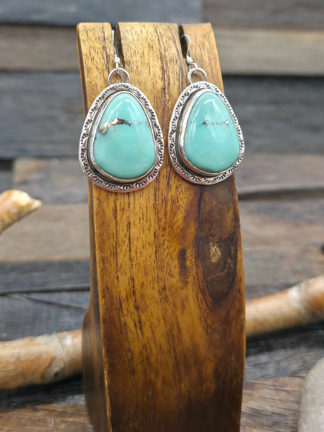 Sterling Silver Turquoise Dangle Earrings by Danny Henio - 1 3/4 in. by 1 in.