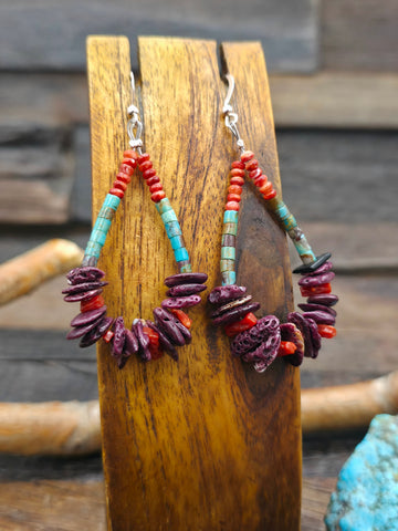 Sterling Silver Purple Spiny Earrings - 2 1/4 in. by 3/4 in.
