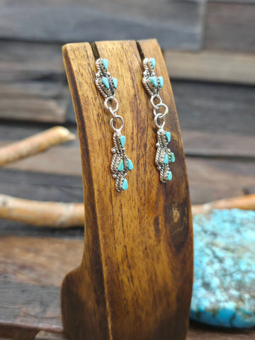 Mosaic Inlay Feather Earrings by Rudy Coriz. - Turquoise - 2 3/4 in. by 5/8 in.