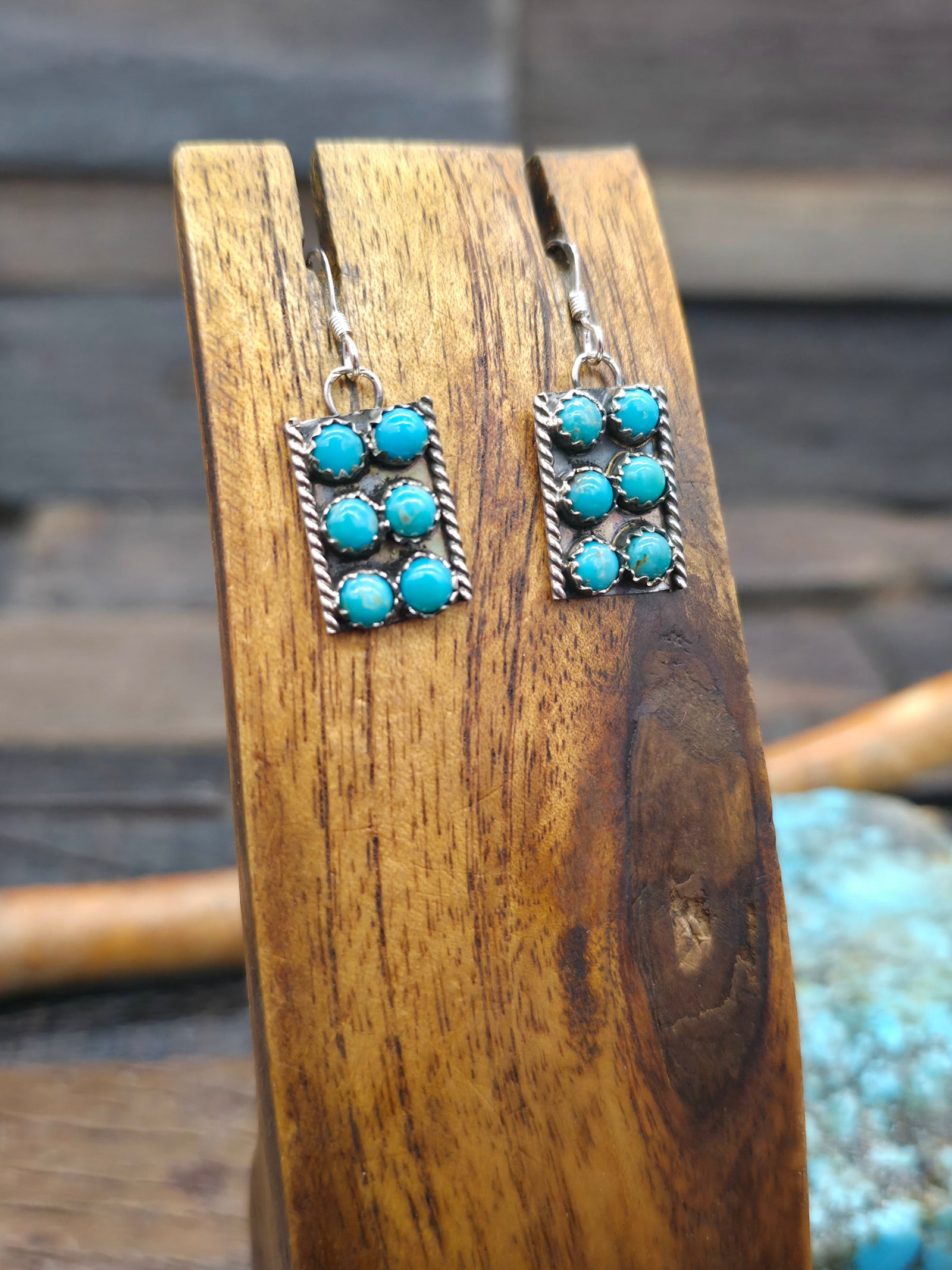 Sterling Silver Turquoise Snake Eye Earrings by Janice Spencer - 1 1/4 in. by 1/2 in.