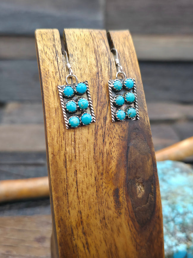 Sterling Silver Turquoise Snake Eye Earrings by Janice Spencer - 1 1/4 in. by 1/2 in.