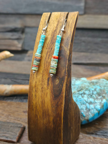 Mosaic Inlay Feather Earrings by Rudy Coriz. - Turquoise - 2 3/4 in. by 5/8 in.