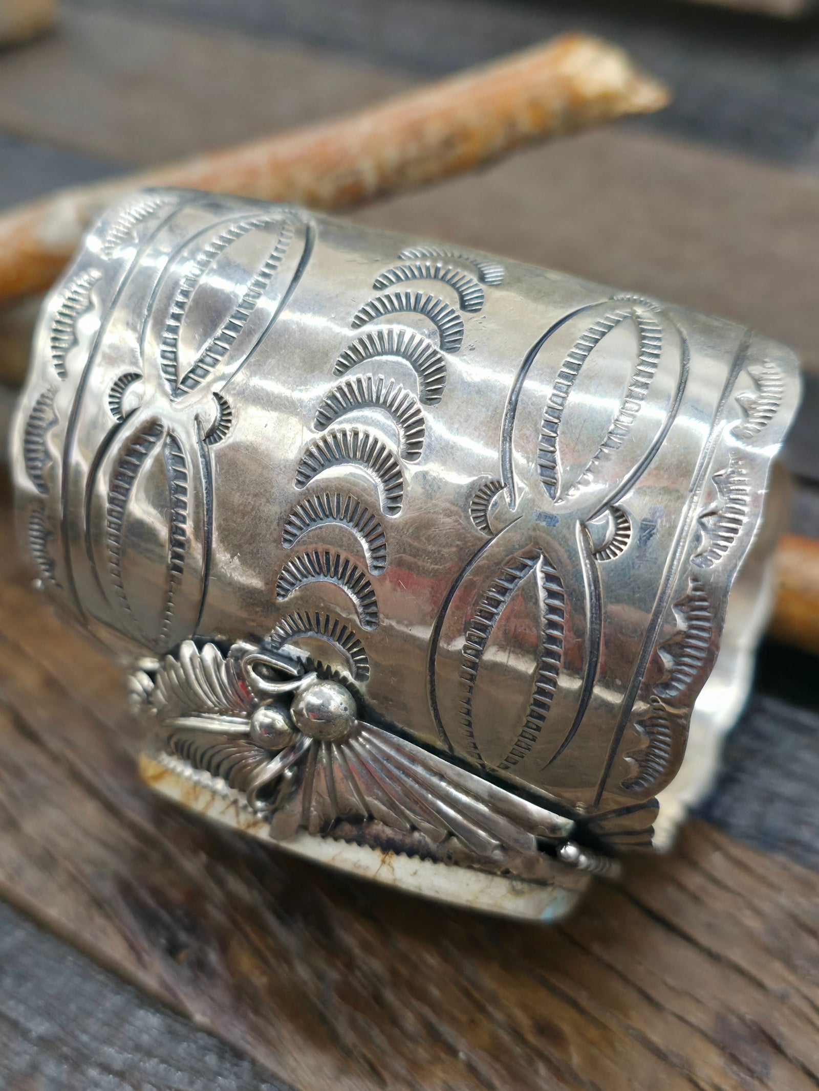 Stamped Sterling Silver Ribbon Turquoise Cuff Bracelet - 7 1/2 in. with Gap