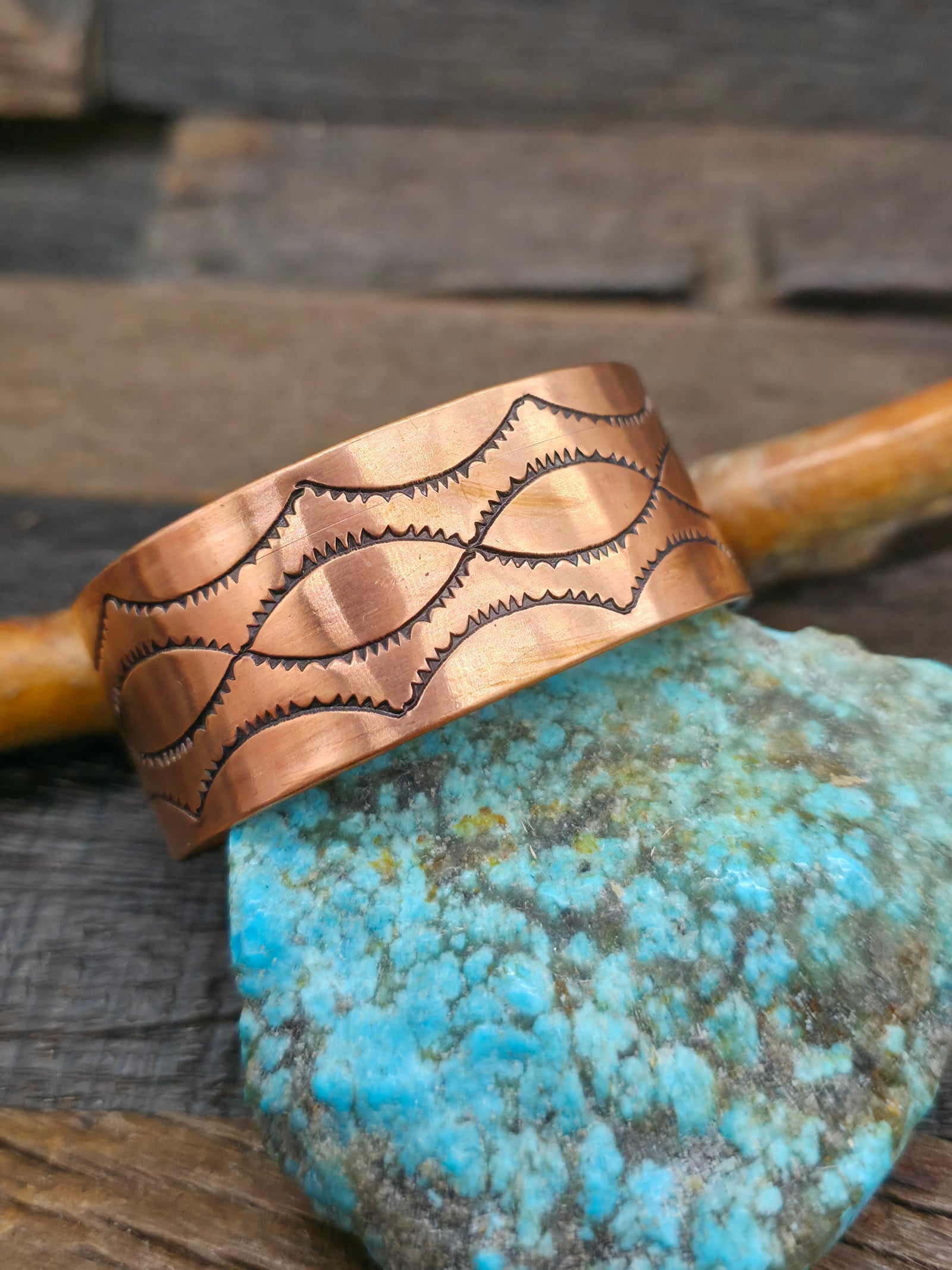 Stamped Copper Bracelet by Felicia Etsitty - 6 1/4 in. with Gap