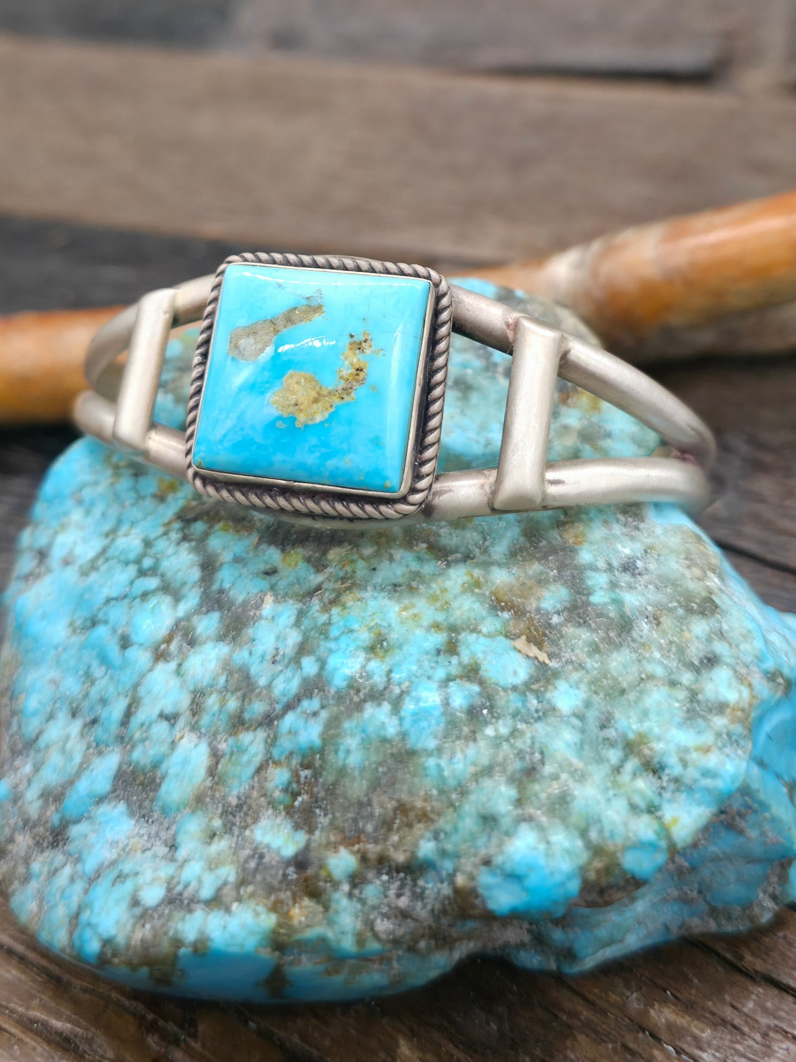 Sterling Silver Blue Bird Turquoise Cuff Bracelet by LaRose Ganadanegro - 6 1/2 in. with Gap