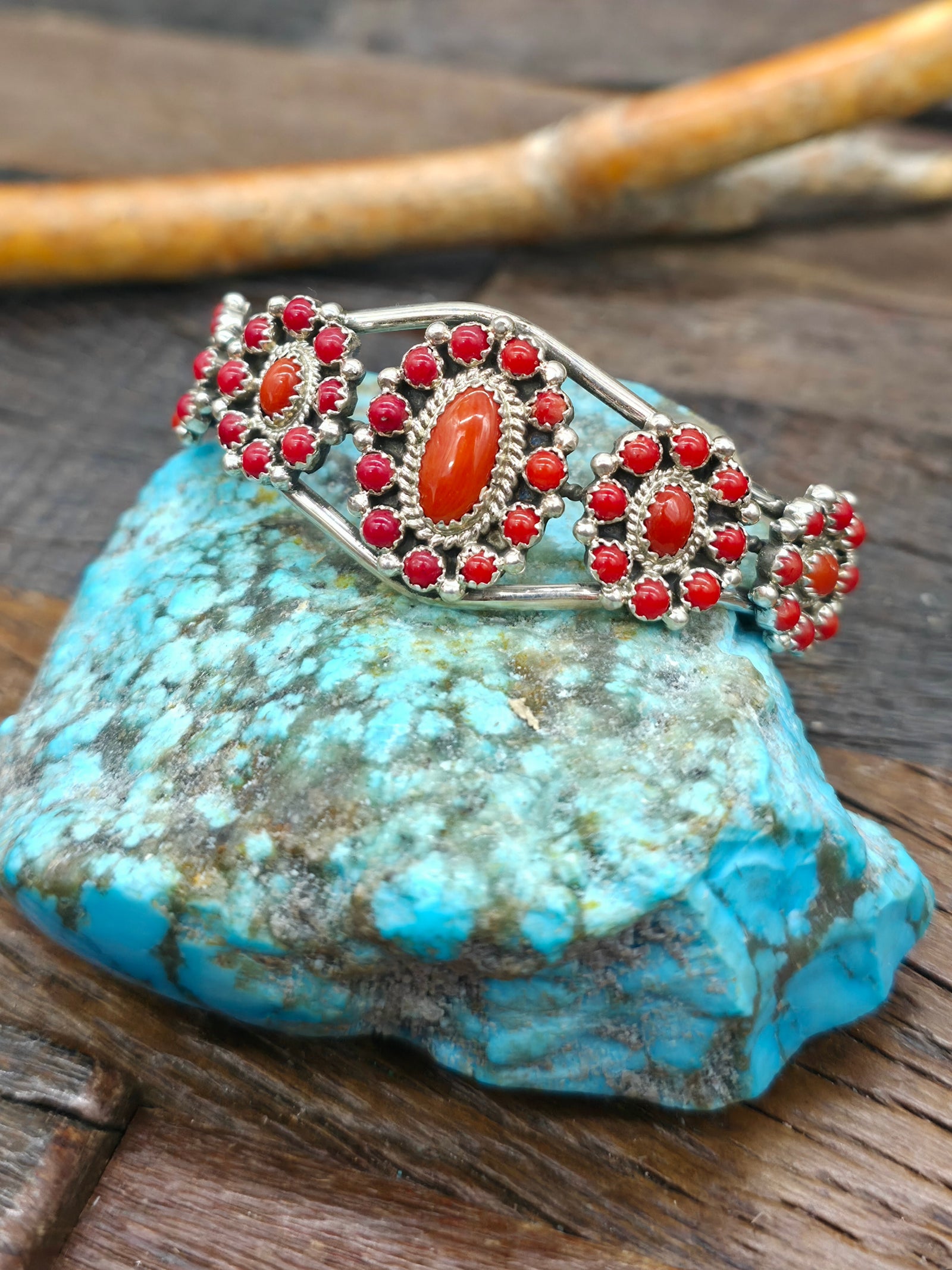 Sterling Silver Coral Cluster Cuff by Nate Curley - 6 1/2 in. with Gap