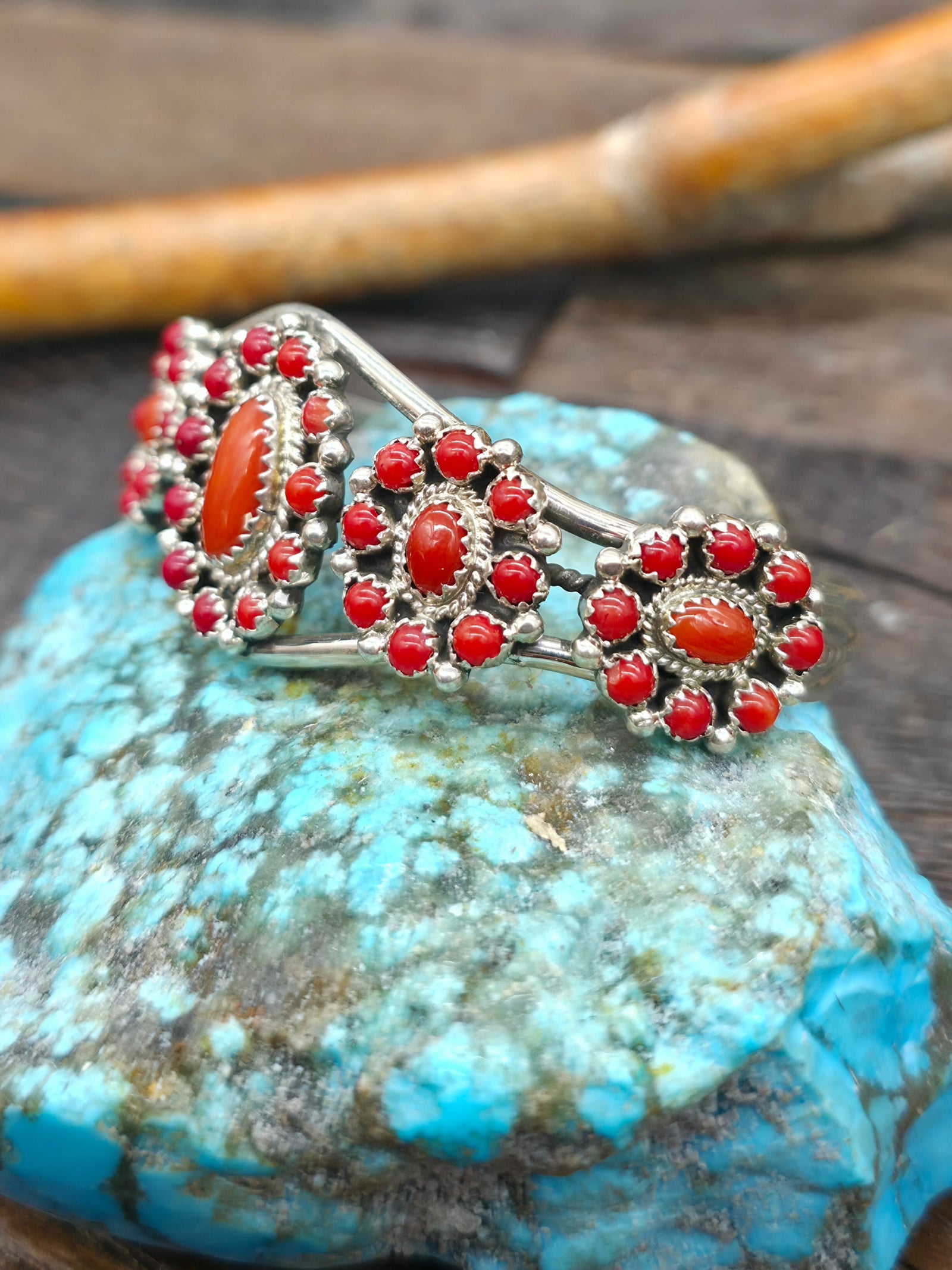 Sterling Silver Coral Cluster Cuff by Nate Curley - 6 1/2 in. with Gap
