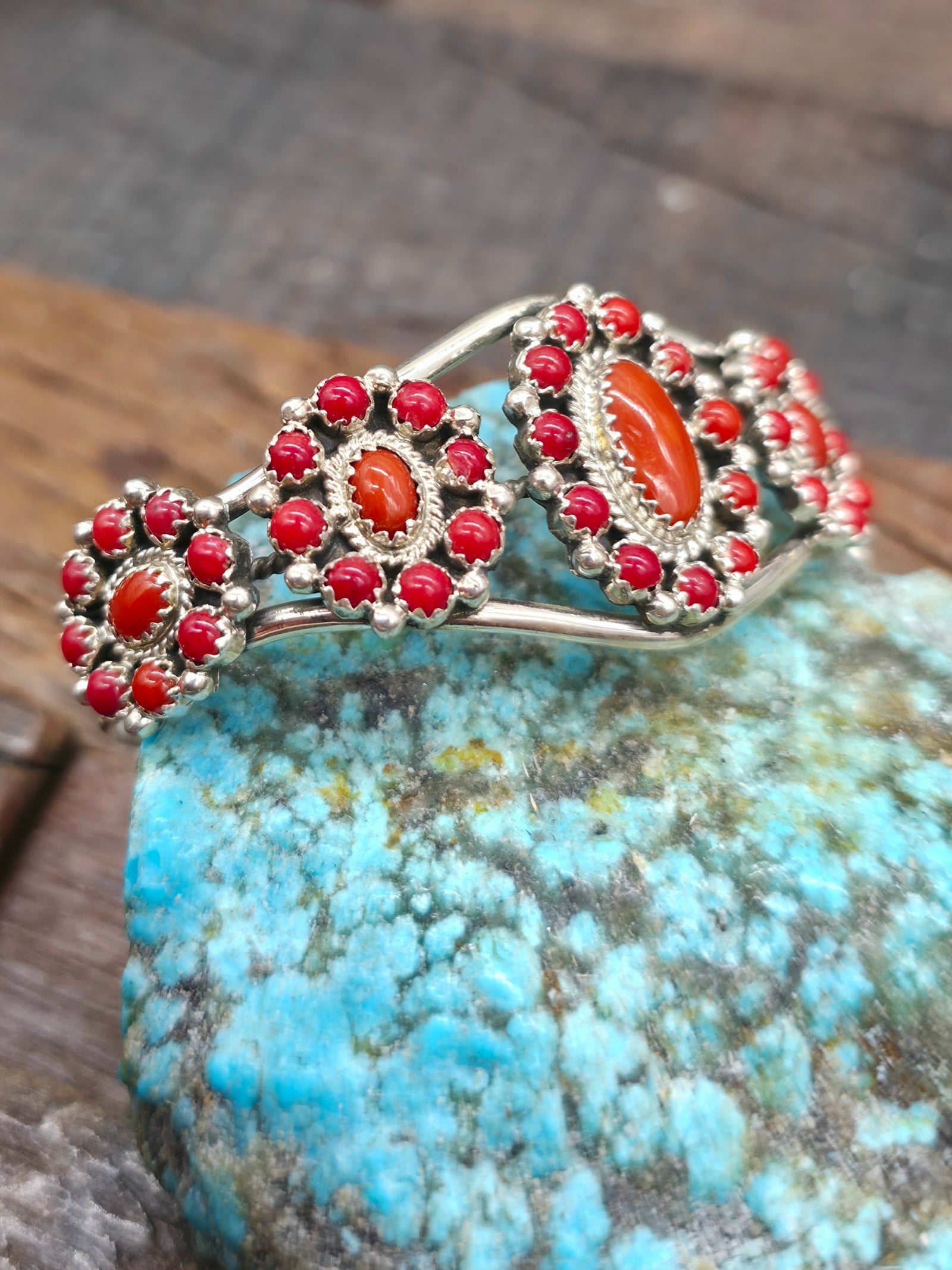 Sterling Silver Coral Cluster Cuff by Nate Curley - 6 1/2 in. with Gap