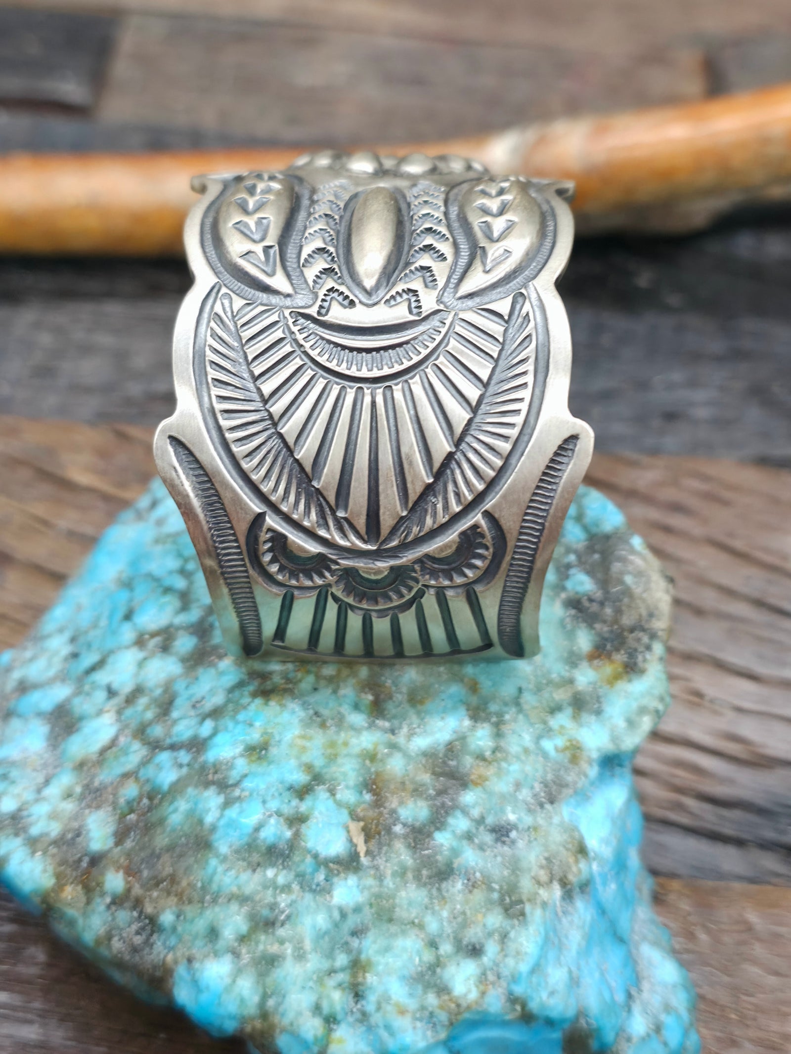 Stamped Sterling Silver Cuff by Arnold Blackgoat - 7 in. with Gap