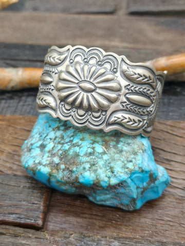 Sterling Silver Turquoise Squash Blossom Necklace by Terry Charlie- 28 in.