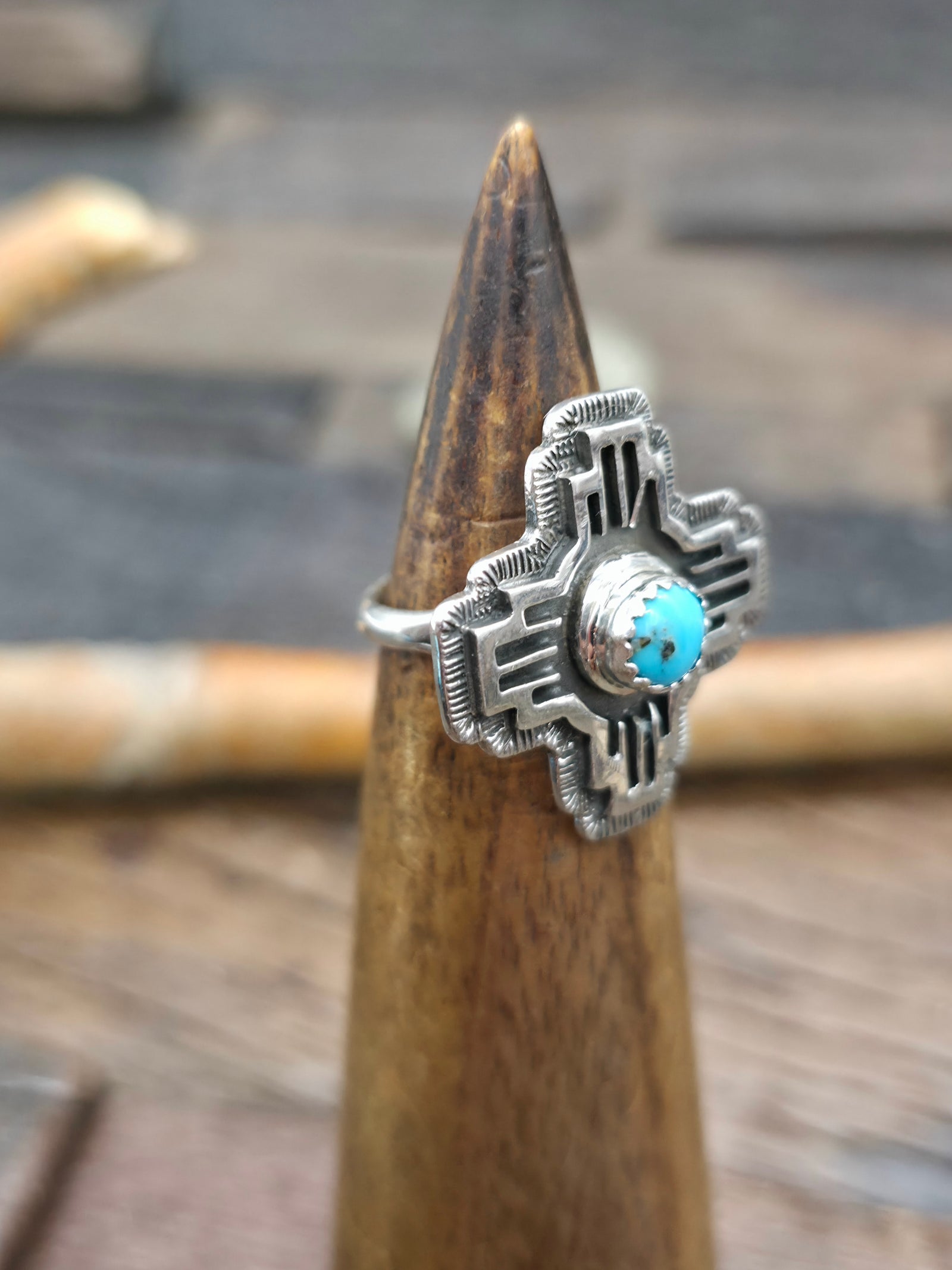 Sterling Silver Turquoise Zia Symbol Ring by Theresa Smith - Size 6