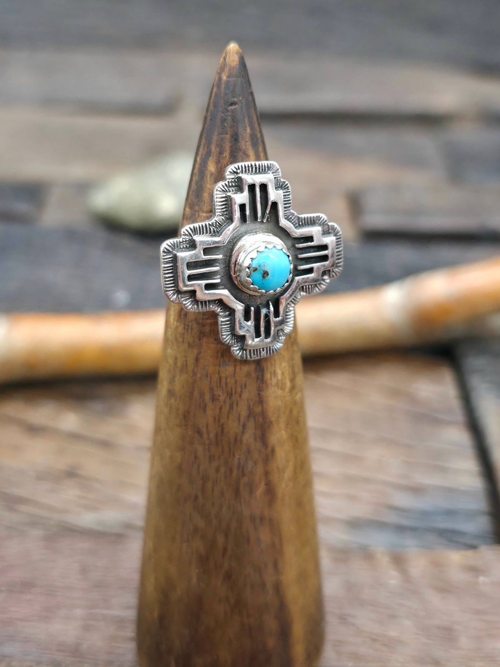 Sterling Silver Turquoise Zia Symbol Ring by Theresa Smith - Size 6