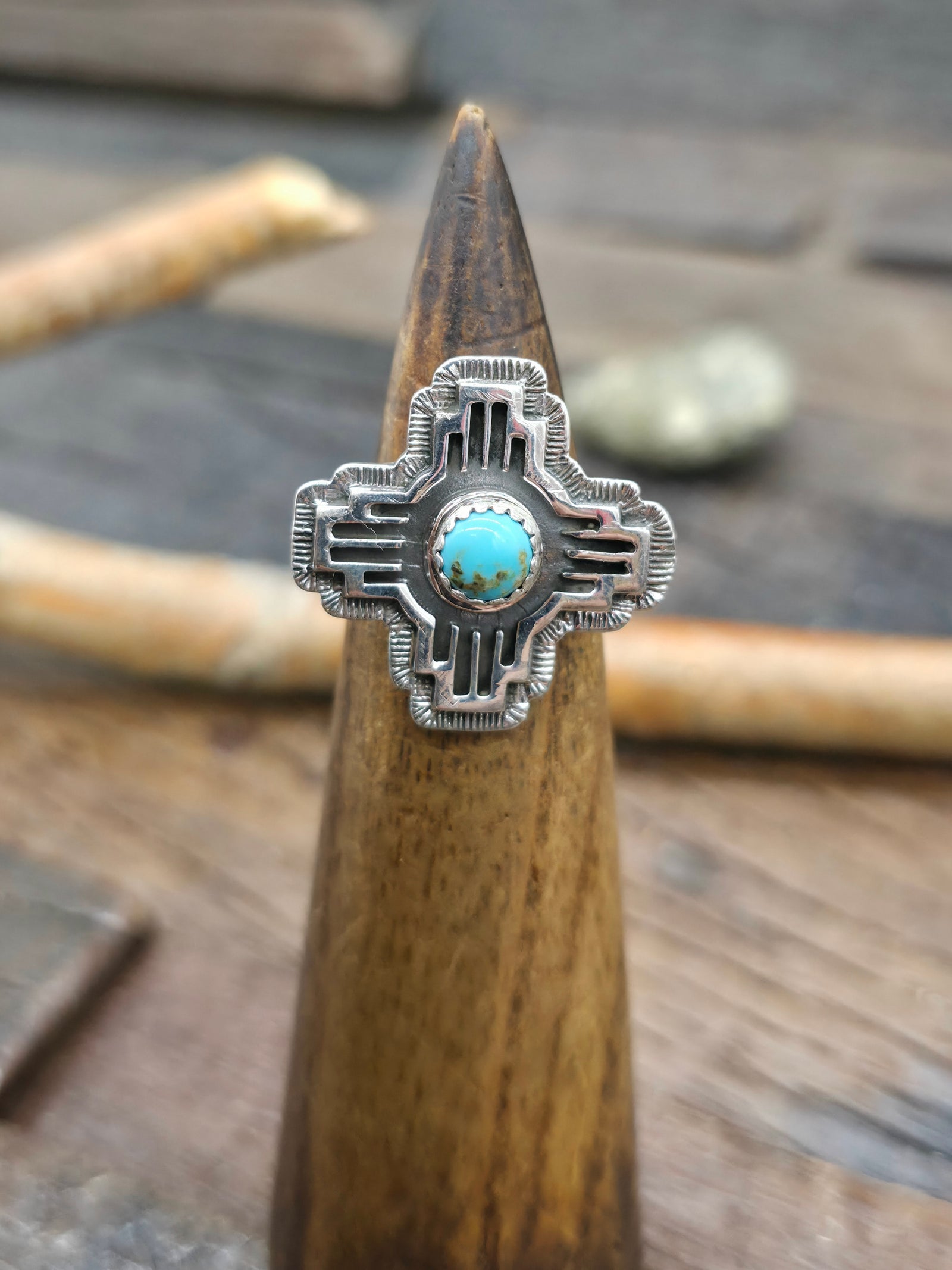 Sterling Silver Turquoise Zia Symbol Ring by Theresa Smith - Size 7