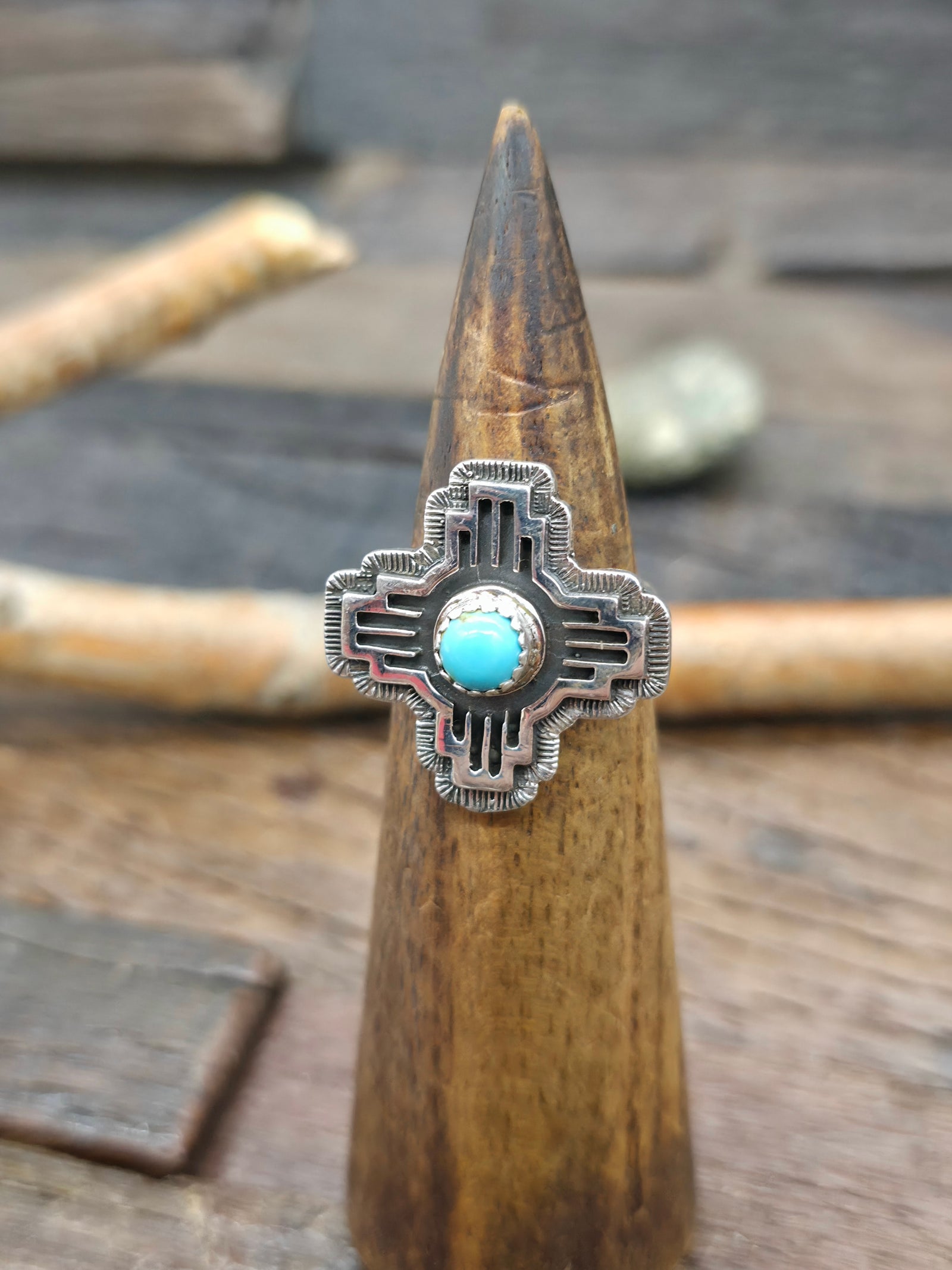 Sterling Silver Turquoise Zia Symbol Ring by Theresa Smith - Size 10