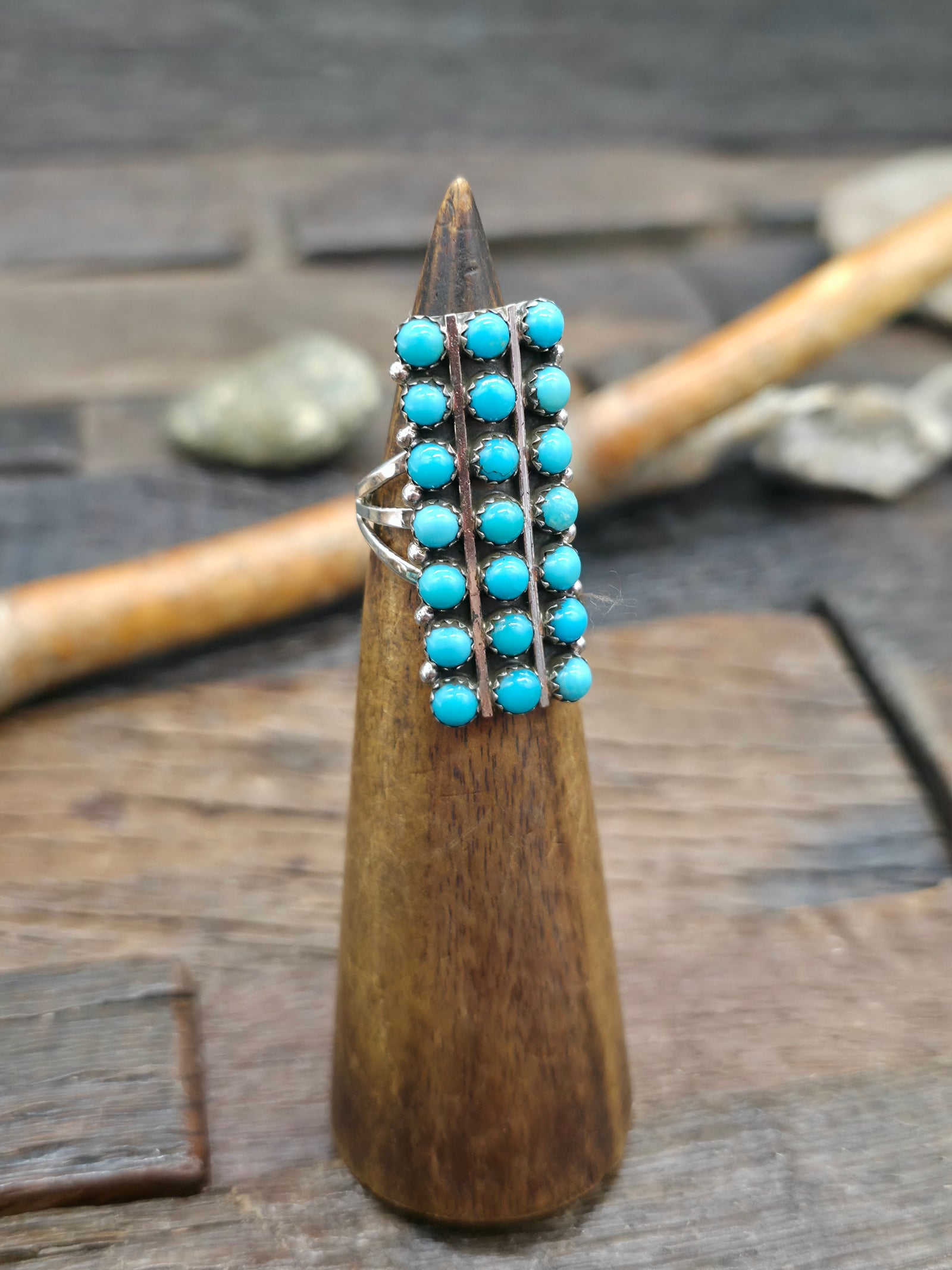 Sterling Silver Blue Turquoise Snake Eye Ring by Kenny Lonjose - Size 6 3/4