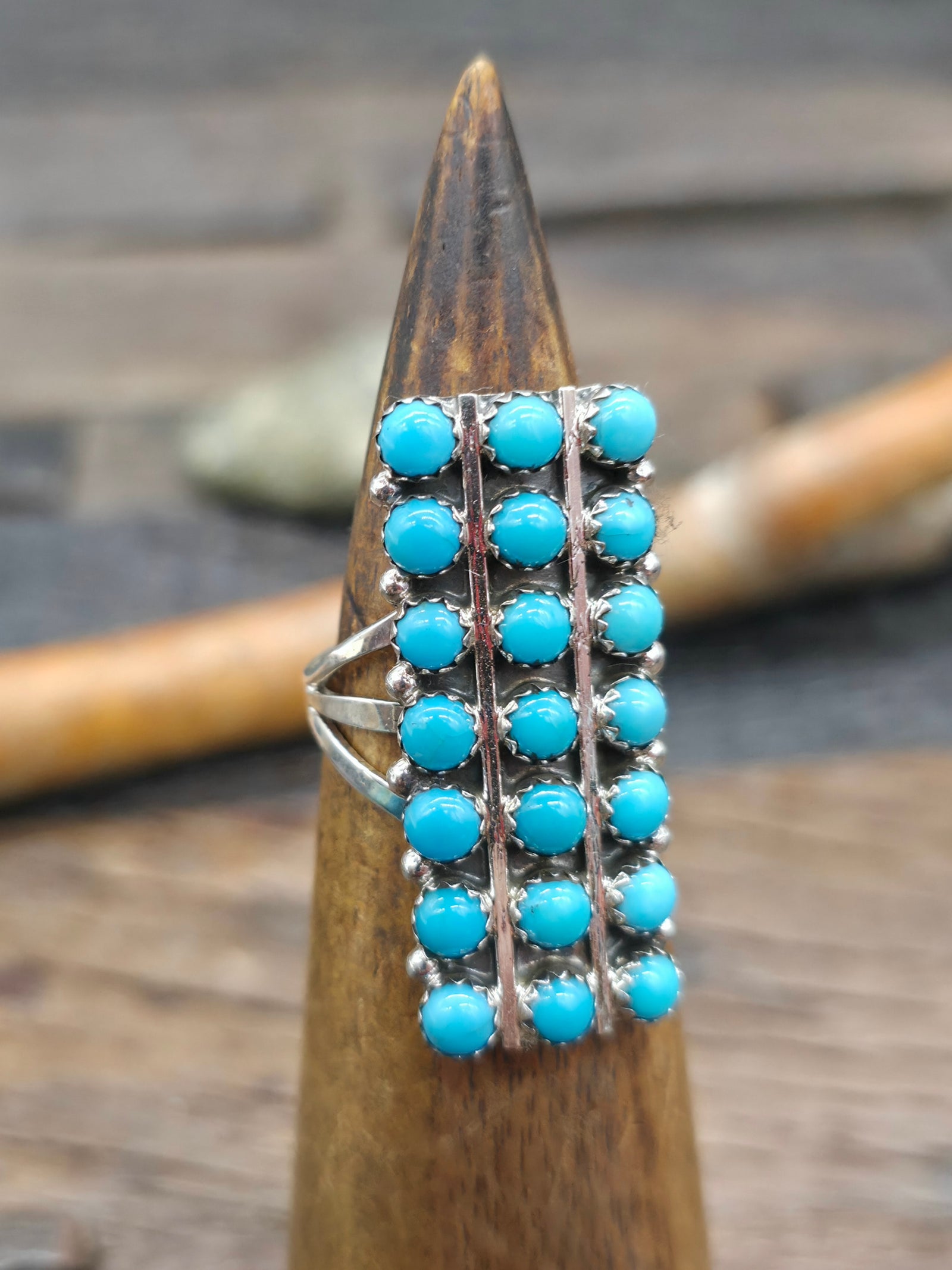Sterling Silver Blue Turquoise Snake Eye Ring by Kenny Lonjose - Size 8 3/4