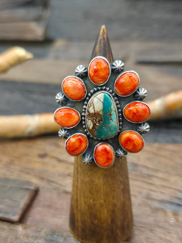Sterling Silver Turquoise Squash Blossom Necklace by Terry Charlie- 28 in.