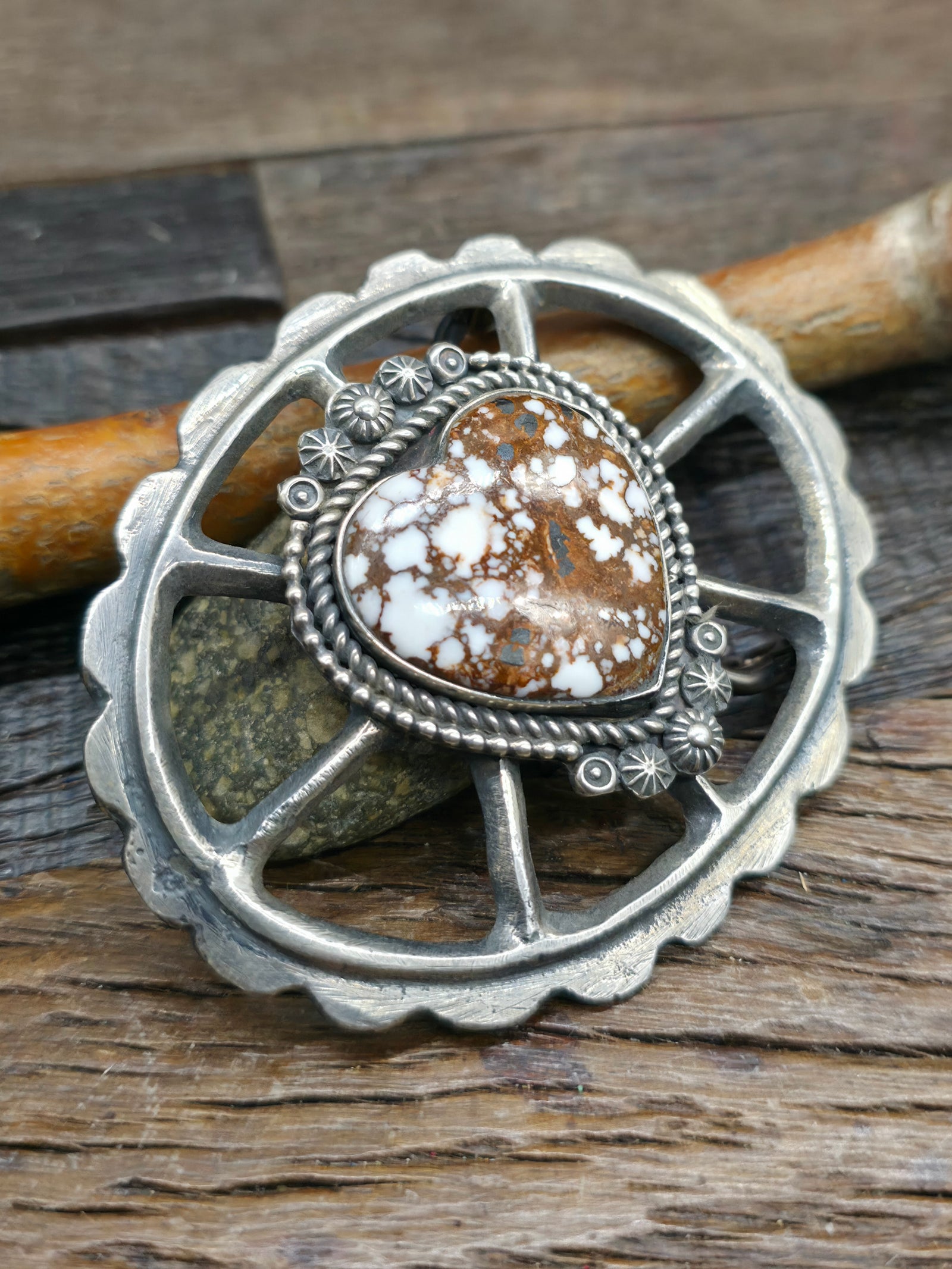 Sterling Silver Wild Horse Heart Belt Buckle by Rosella Paxson - 3 in. by 2 1/4 in.