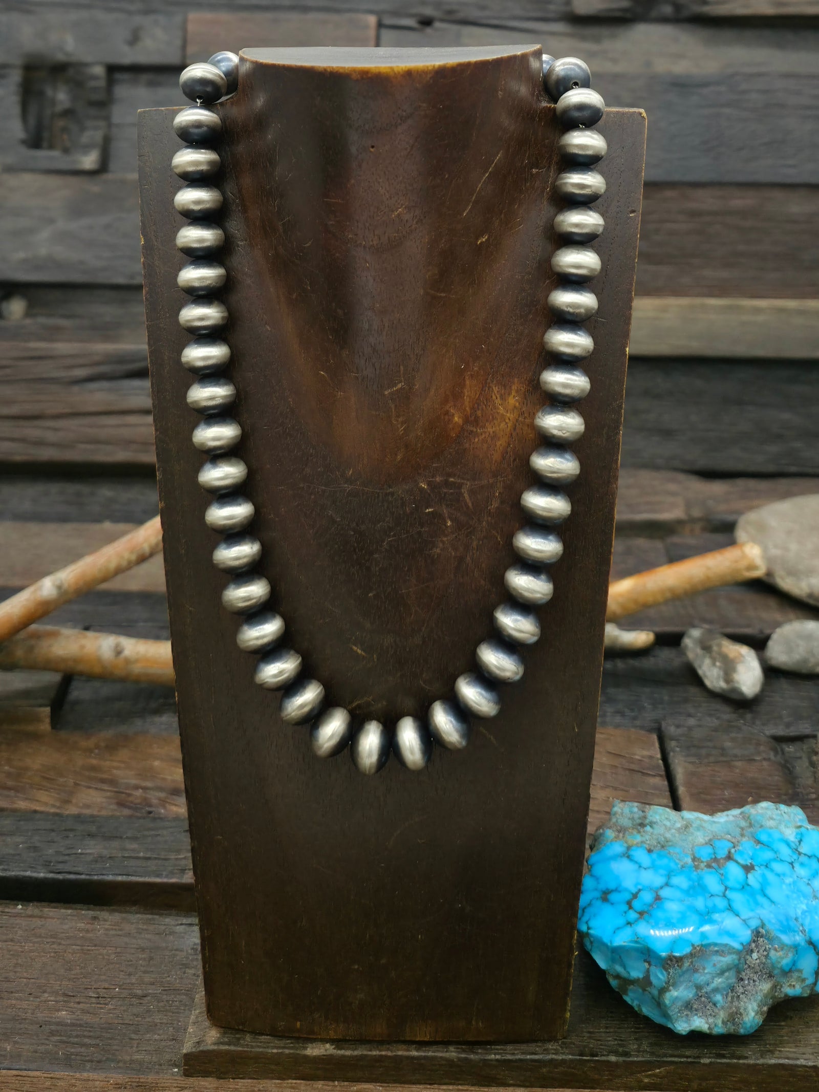 Sterling Silver Navajo Pearl Rondelle Necklace by Bryannen Halwood - 18 in.  12 mm