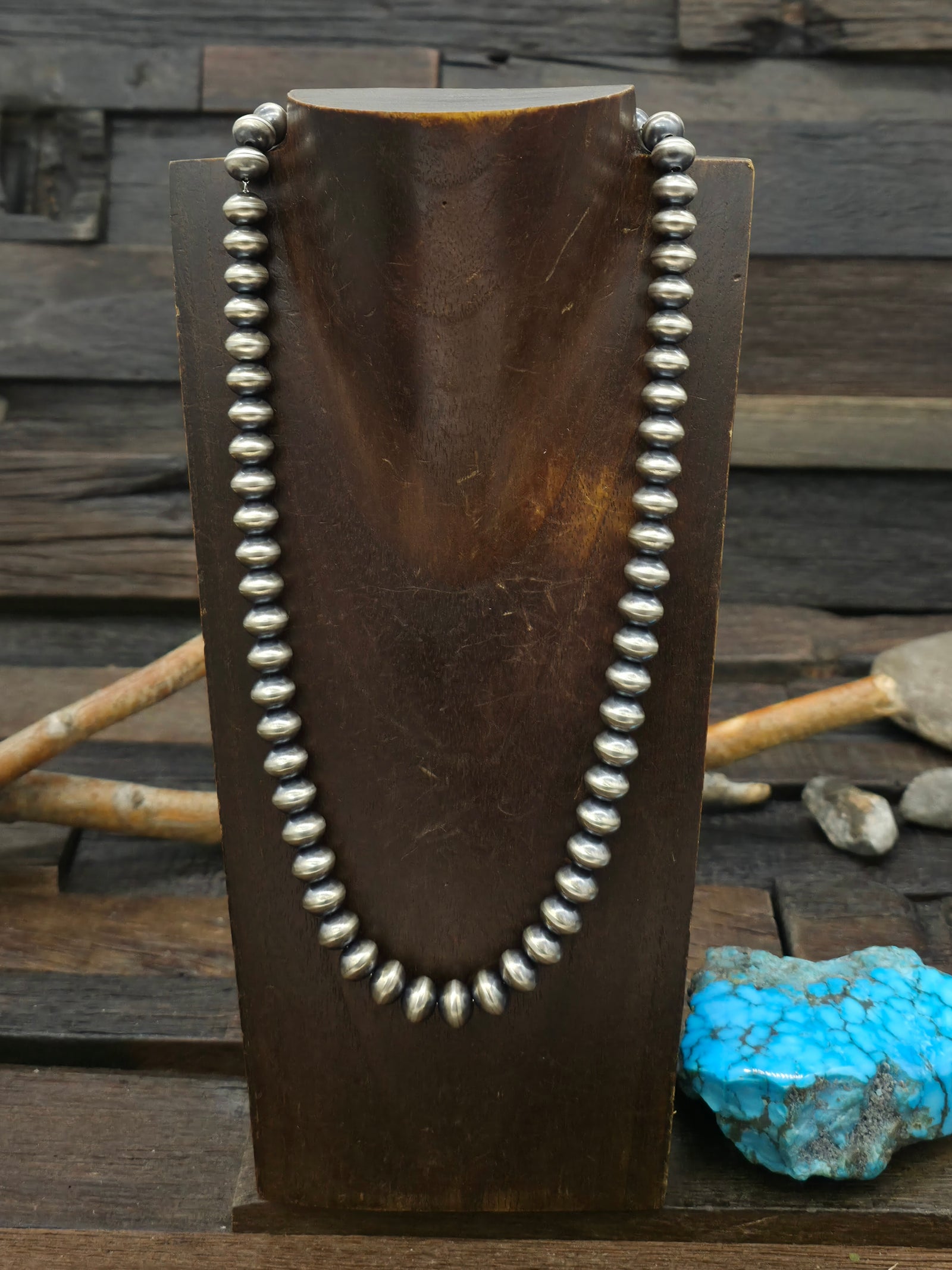 Sterling Silver Navajo Pearl Rondelle Necklace by Bryannen Halwood - 20 in.  10 mm