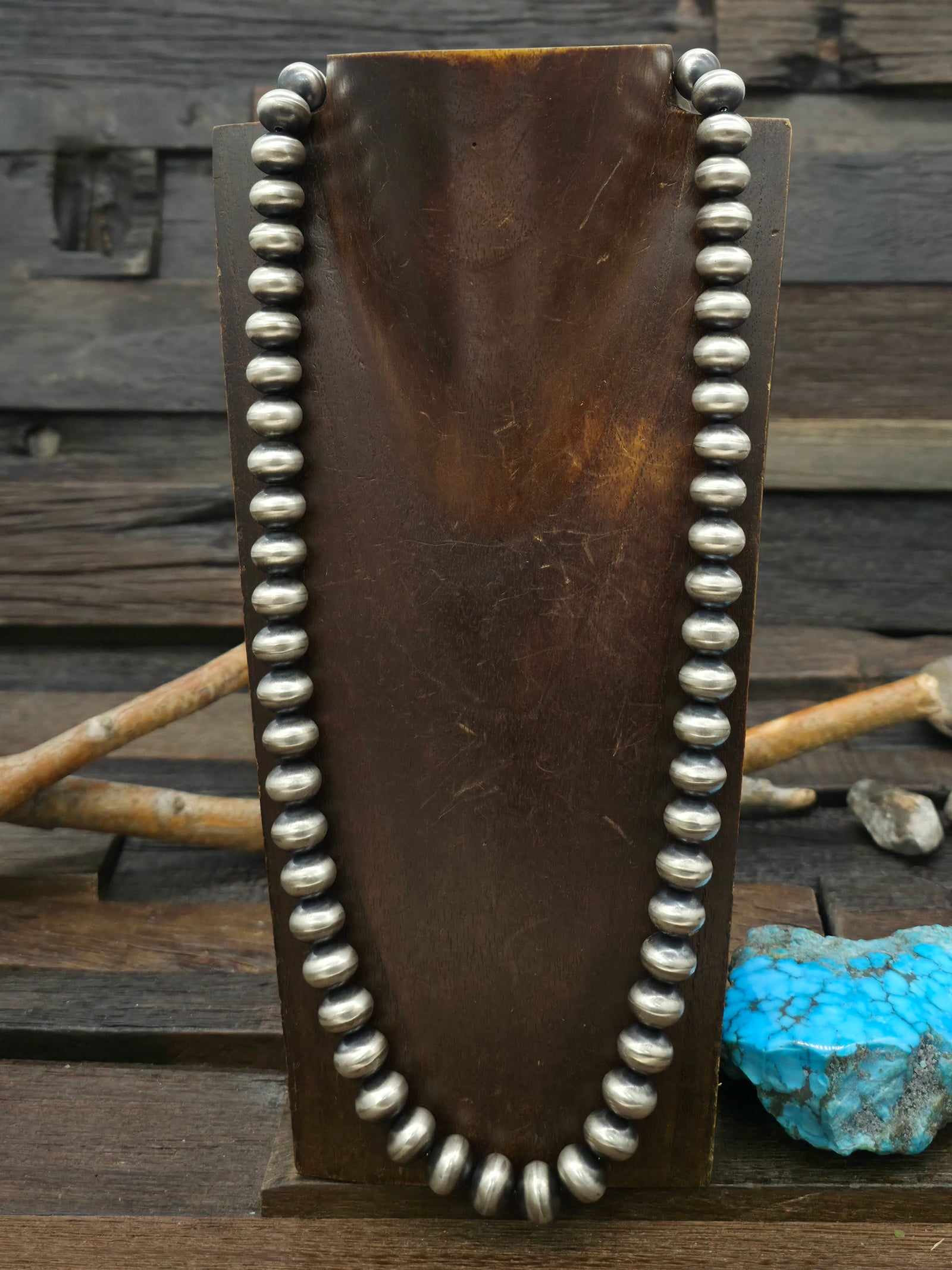 Sterling Silver Navajo Pearl Rondelle Necklace by Bryannen Halwood - 24 in.  12 mm