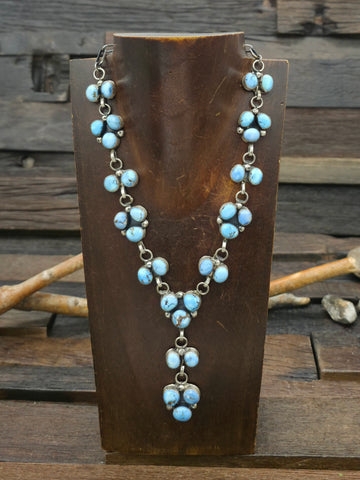 Sterling Silver Golden Hill Turquoise Squash Blossom Necklace by T. Smith - 24 in.